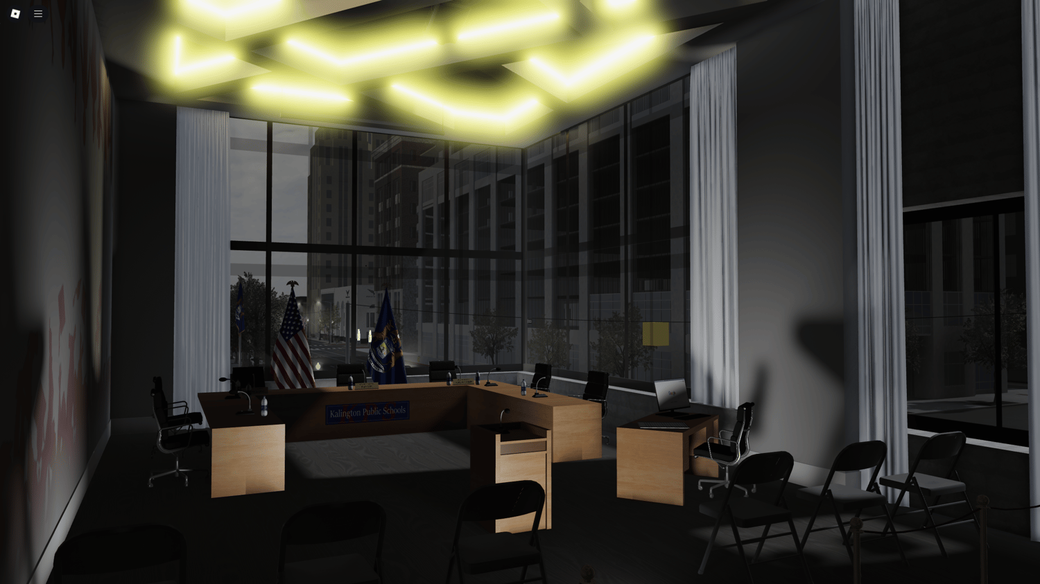 City Hall and County Hall buildings in Roblox RP map
