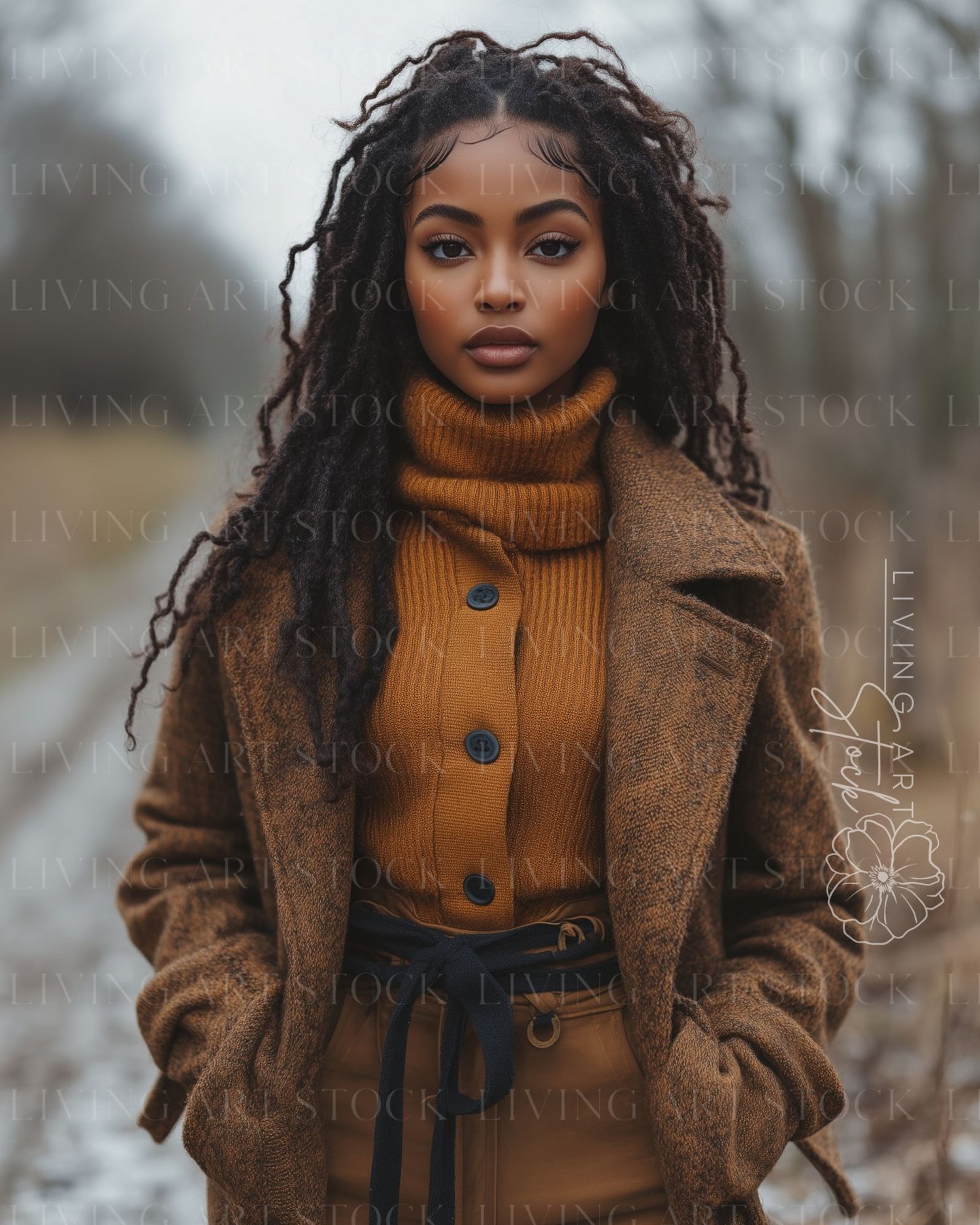 Black Woman with Locs Wearing Autumn Fashion