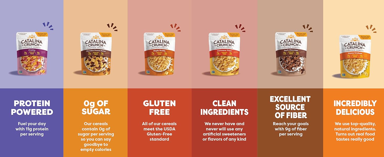 Catalina Crunch Protein Cereal | Sugar Free Breakfast Cereal with 11g of Protein | Gluten Free, Keto Friendly | Variety Pack 6 Flavors (Pack of 6)