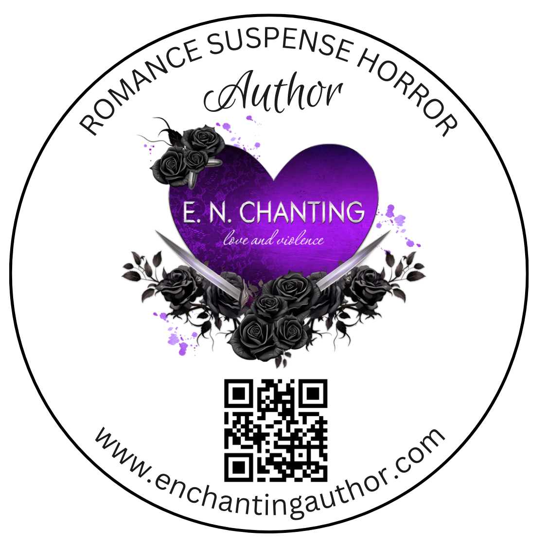 E.N. Chanting Author logo and website www.enchantingauthor.com QR code Romance Suspense Horror indie journey blog informational post for writers and readers of books and novels