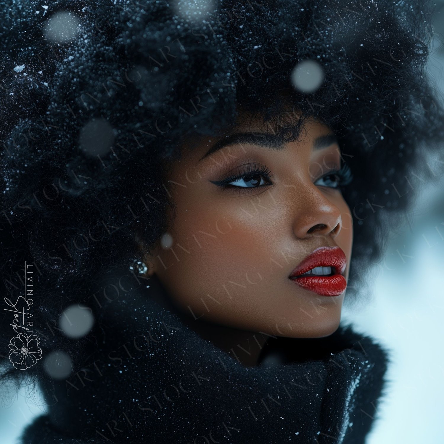 Black Woman with an Afro Winter Editorial Image