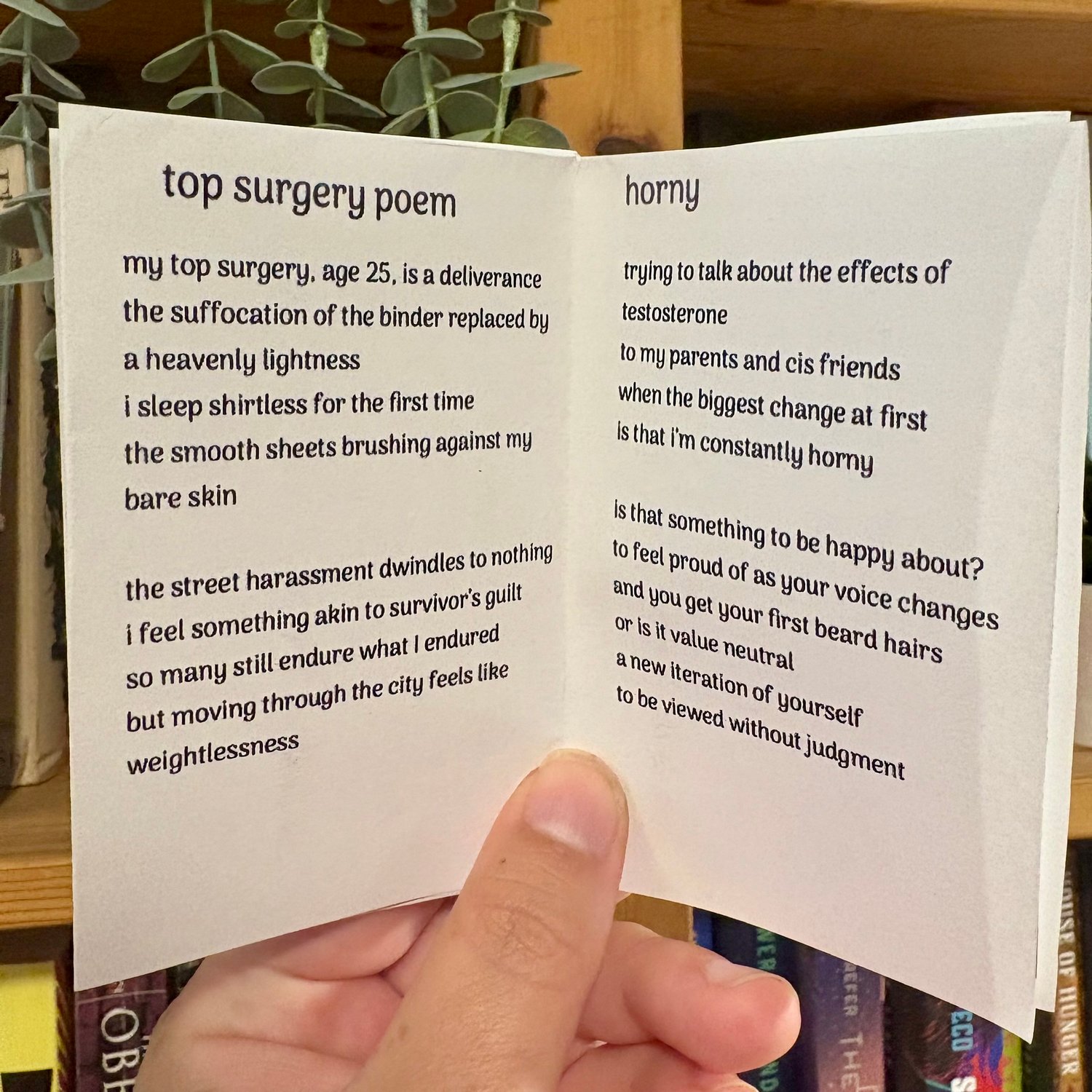 The interior of the zine, featuring a poem on each page.