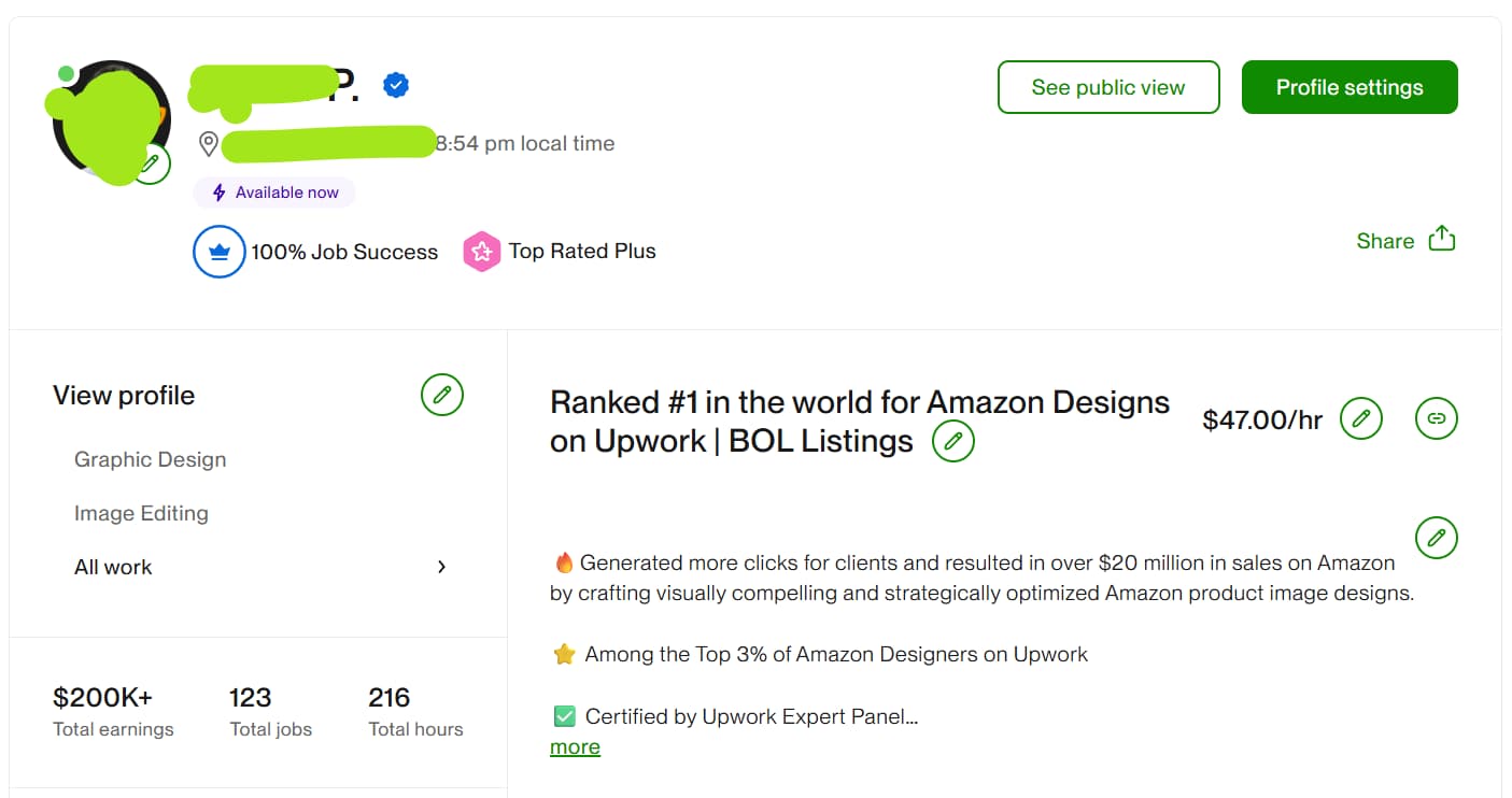 Author of The Upwork Shortcut ebook – Top Rated Plus freelancer on Upwork with $200K+ earnings and 100% job success score