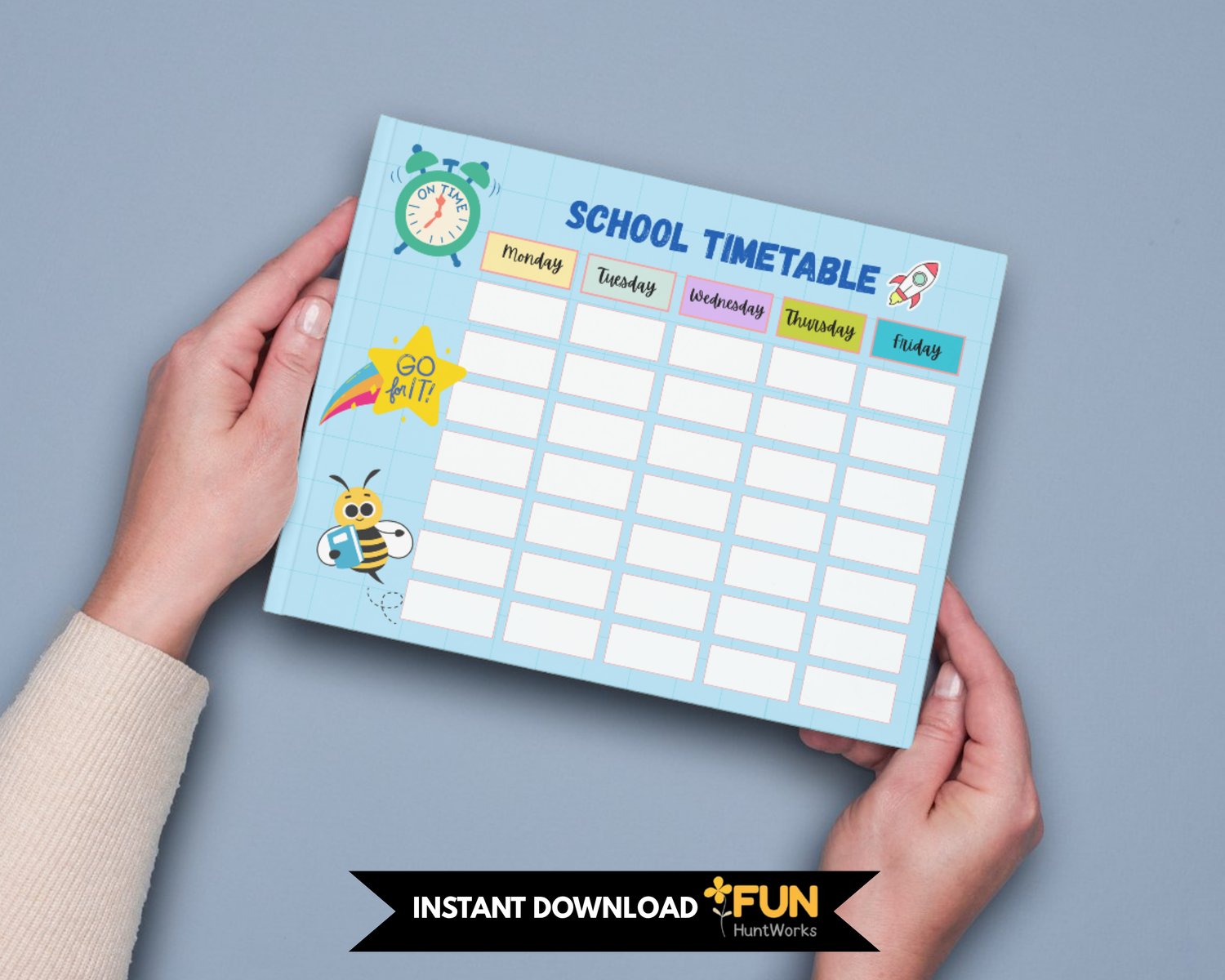Printable School Timetable for Kids – Fun Blue Design | 11x8.5
