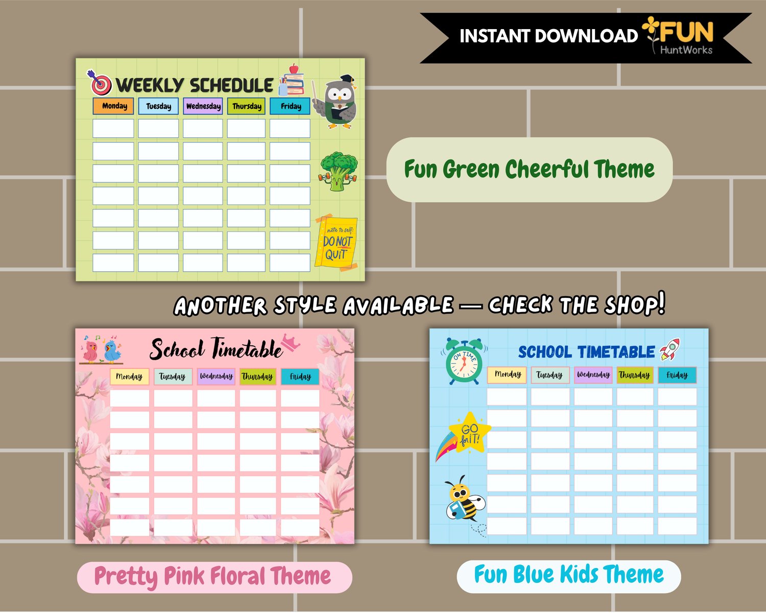 Printable School Timetable for Kids – Fun Blue Design | 11x8.5