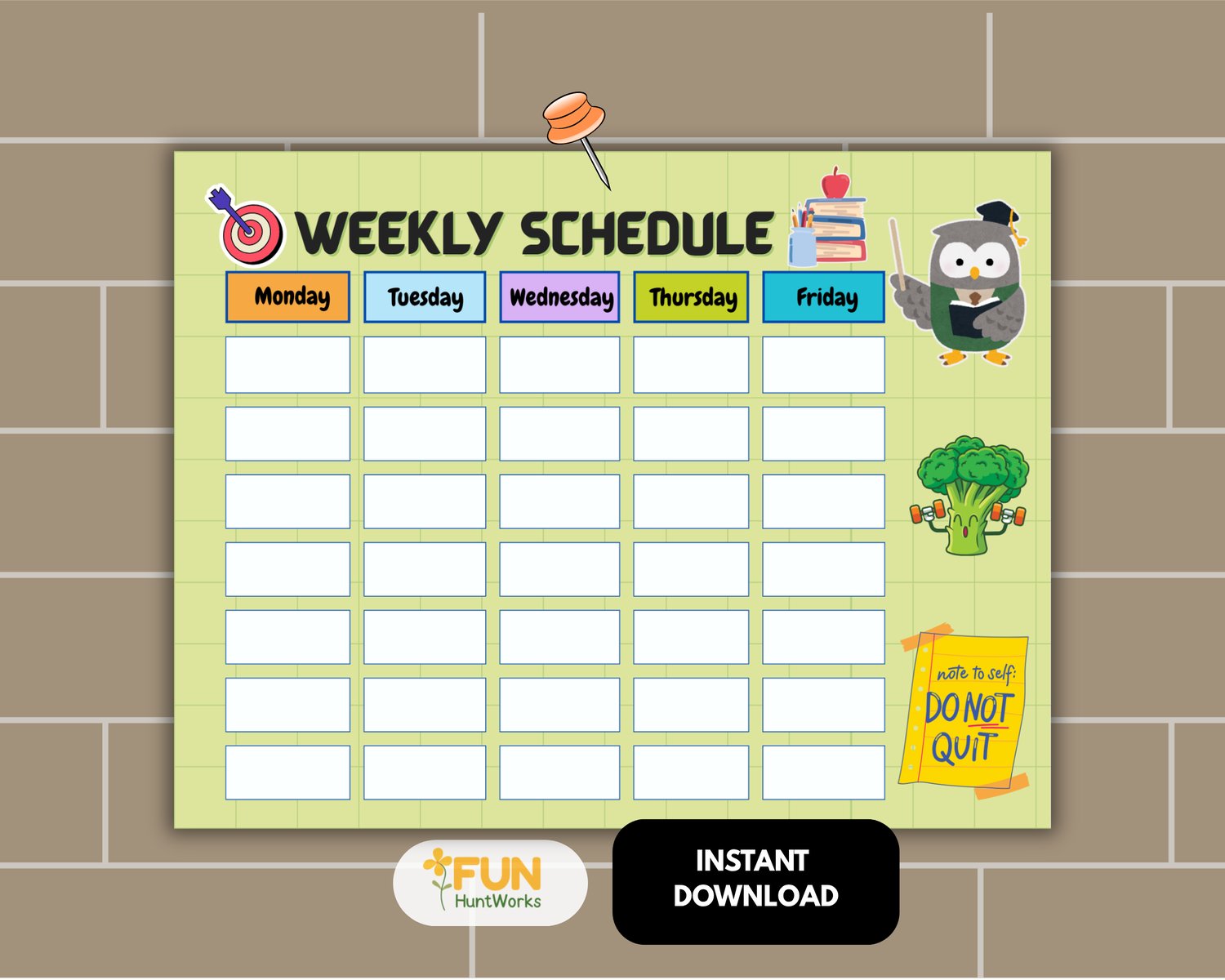 Timetable Fun Pic Printable Green Weekly Timetable Planner – Fun & Cheerful Design for ...
