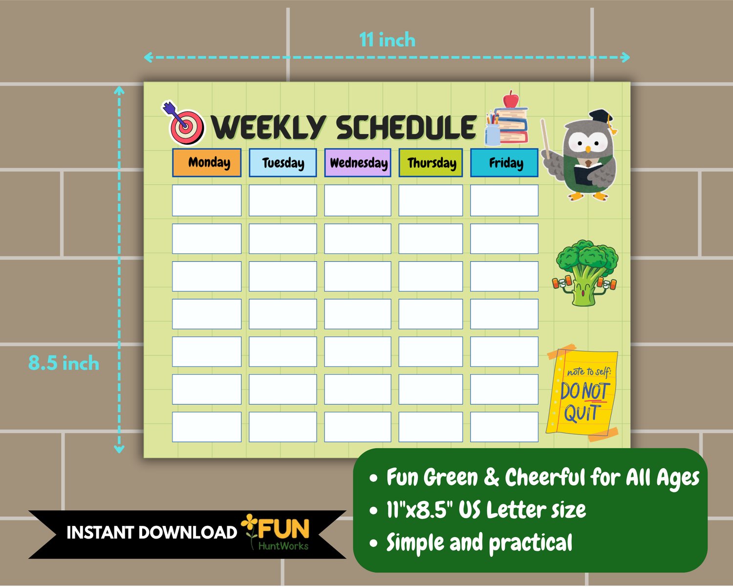 Timetable Amazon Printable Green Weekly Timetable Planner – Fun & Cheerful Design for ...