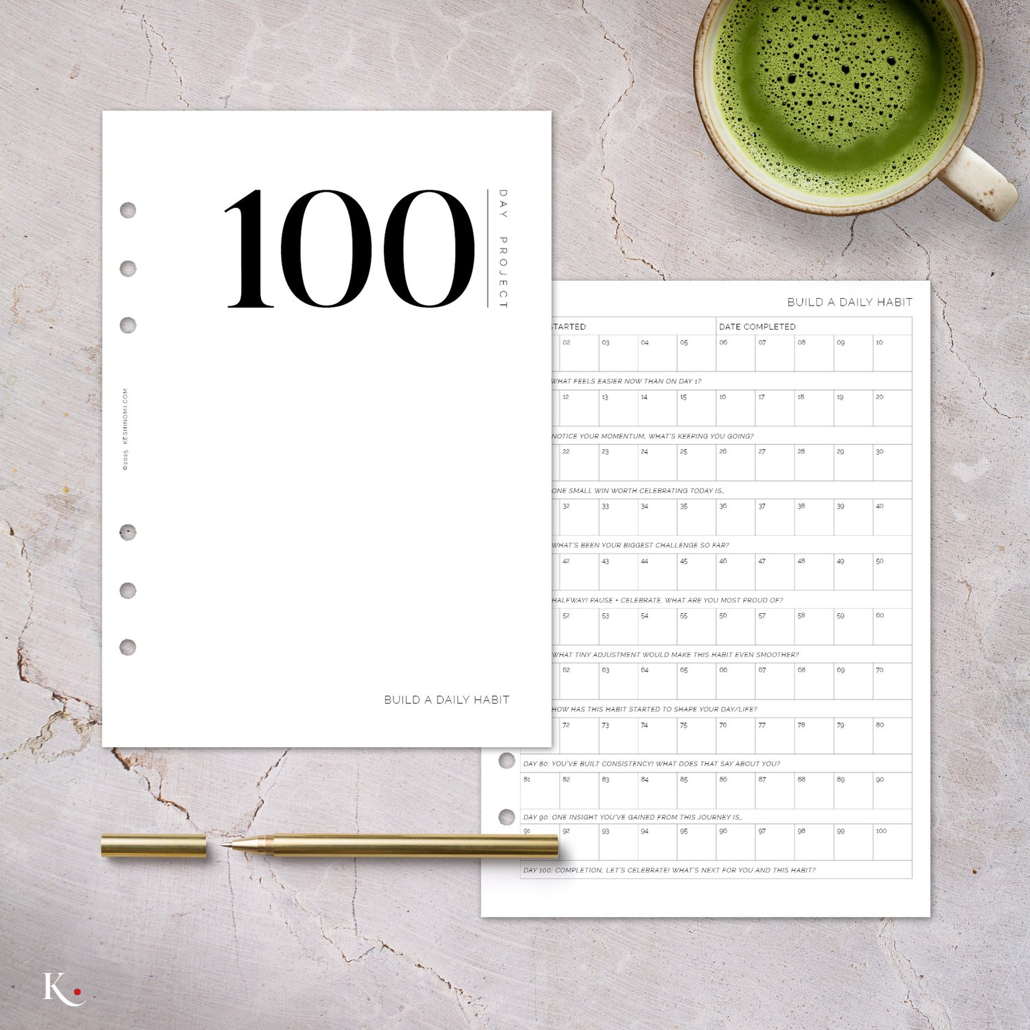 100 Day Project - Daily Habit Tracker | A5 Printable Planner Insert