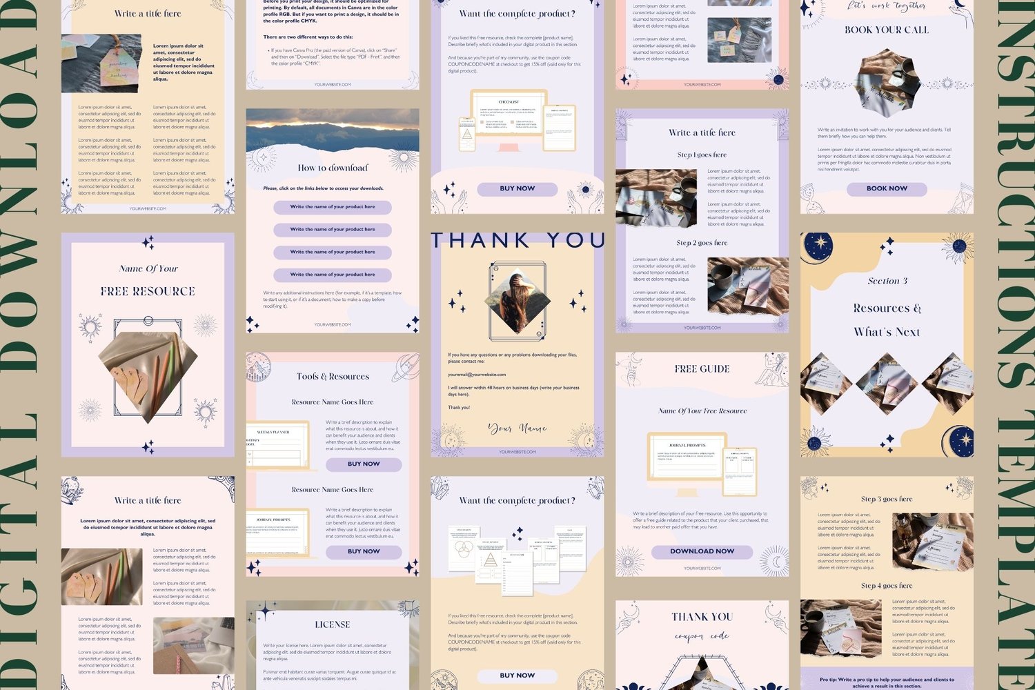 General view of the digital download instructions template that you can modify in Canva.