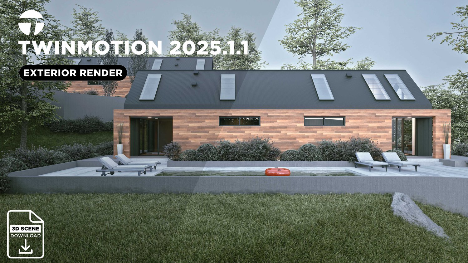 Alternate perspective render of the Hill Side Modern House in Twinmotion 2025 with Revit, showcasing varied camera views, refined lighting, and photoreal exterior design for architectural visualization.