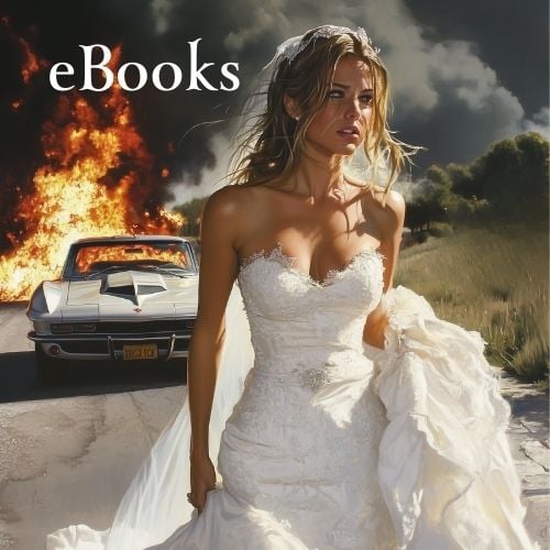 A Bride Walking Away from a burning car