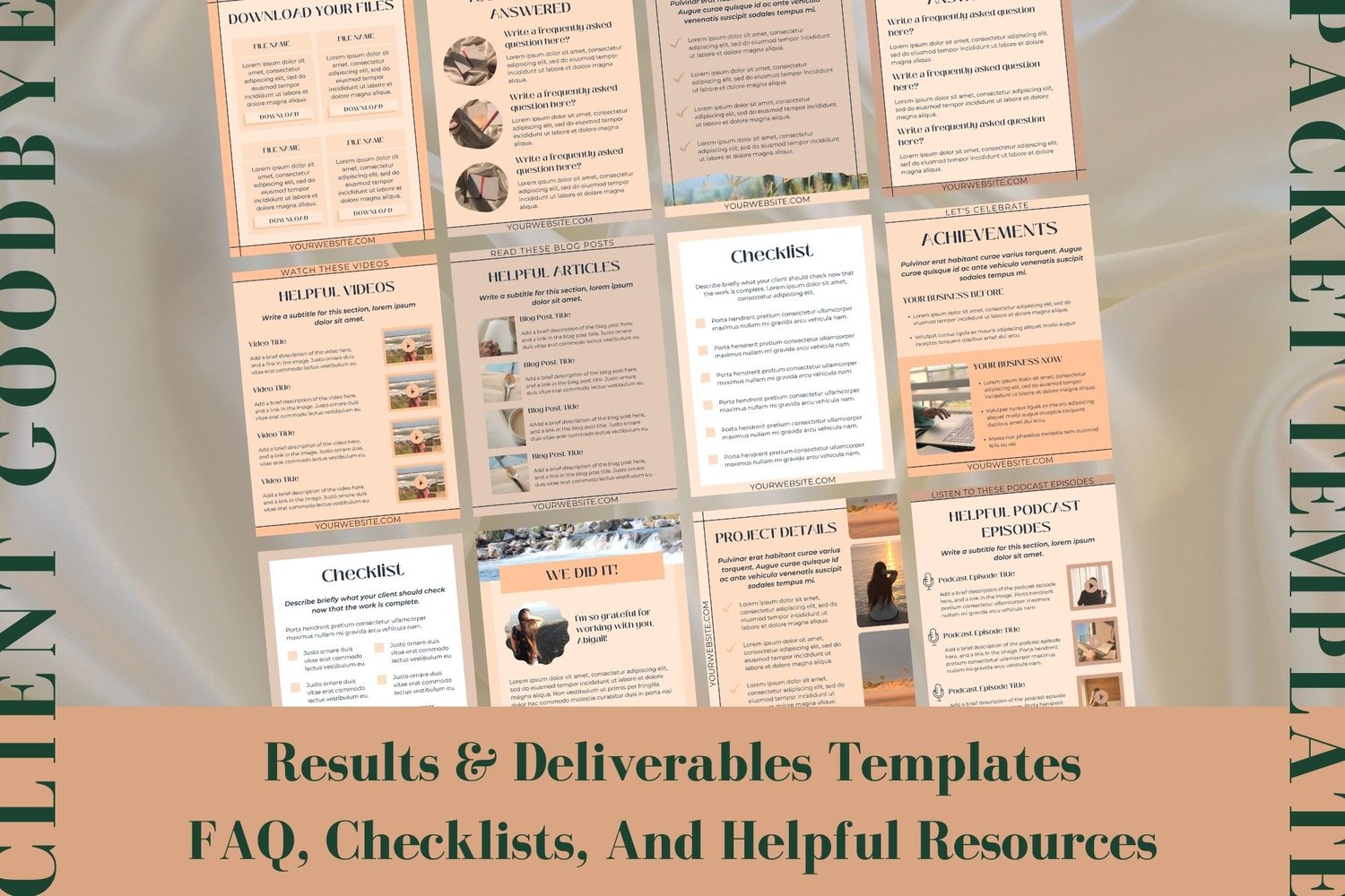 This template includes results and deliverables templates. It also includes FAQ, checklists, and helpful resources templates.