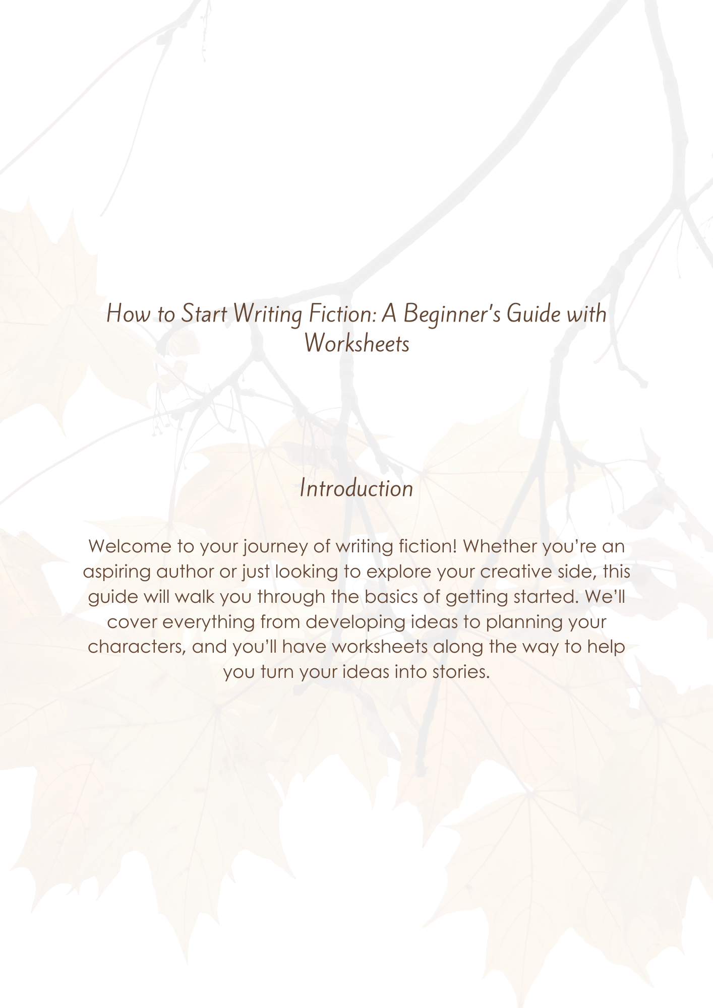 Fictional Writing Worksheet Guide How to Start Writing Fiction - Printable Beginner’s Guide with ...