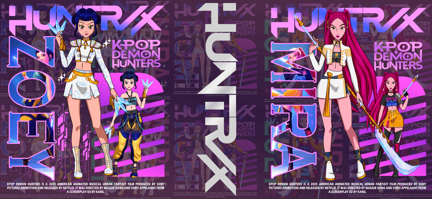 Huntrix KPOP Demon Hunters, K-pop anime film, Huntrix designs, KPOP Demon Hunters merch