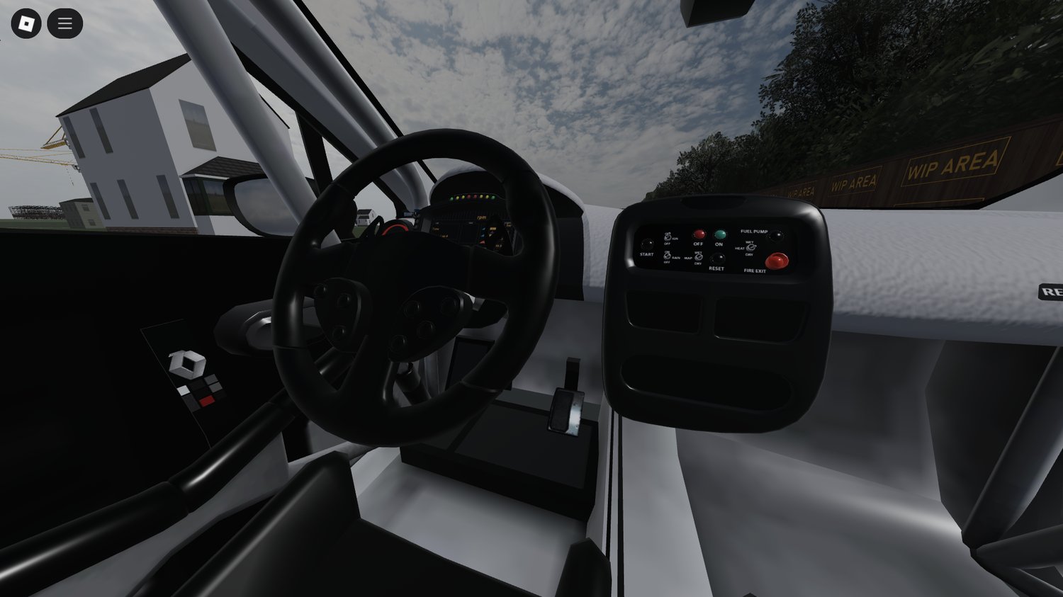 Interior close-up with driver cockpit details