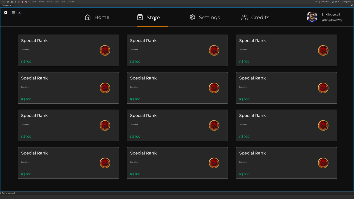 Customizable Roblox menu screen with store and settings