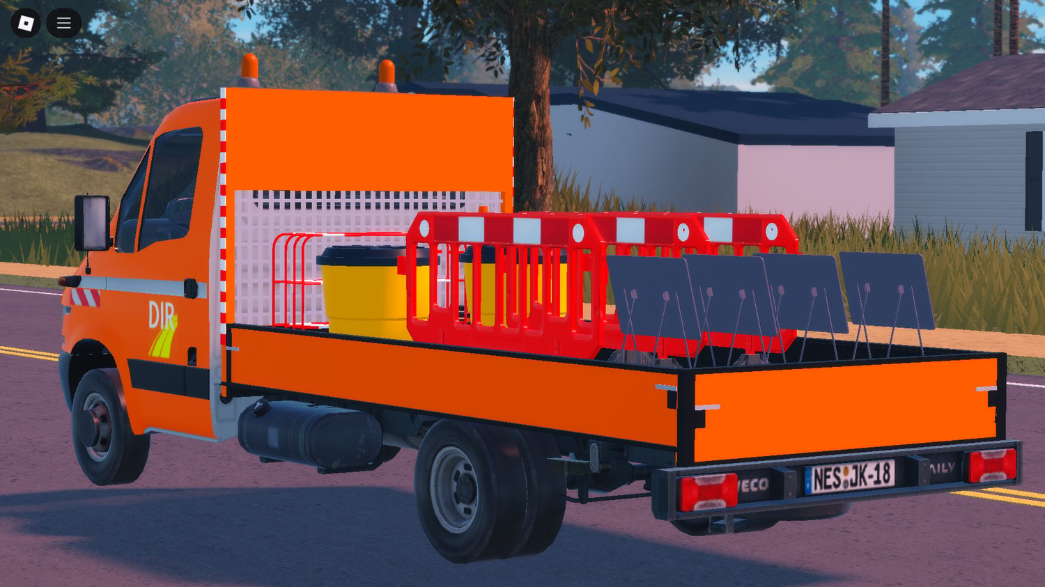 Side view of utility truck in Roblox environment