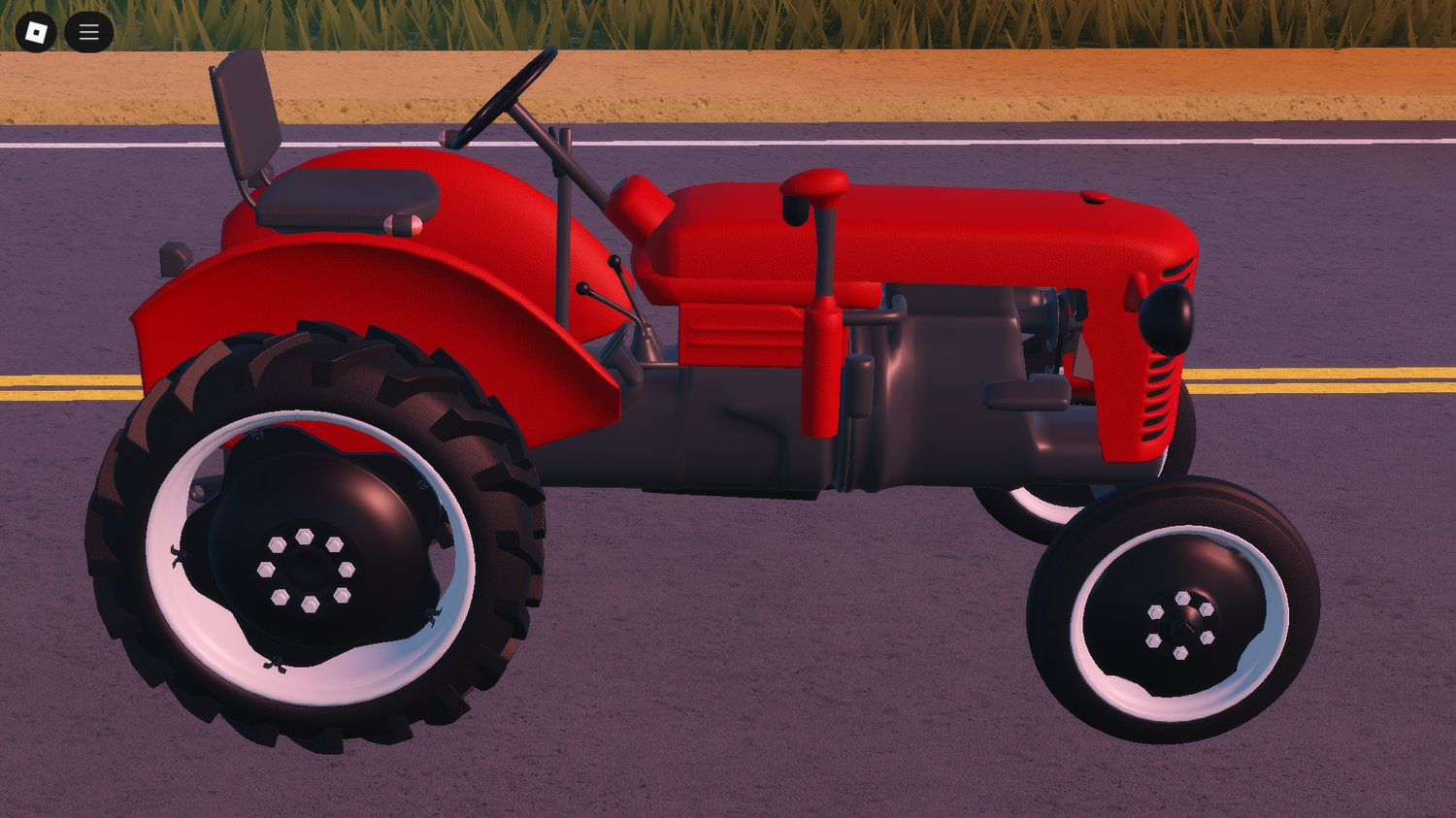 Side profile showing realistic compact red tractor