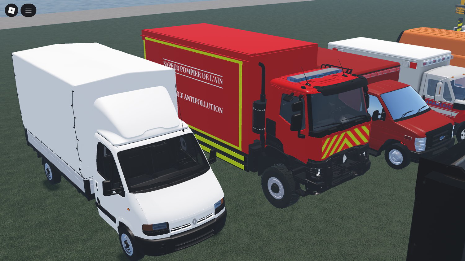 Fire truck on a Roblox city street