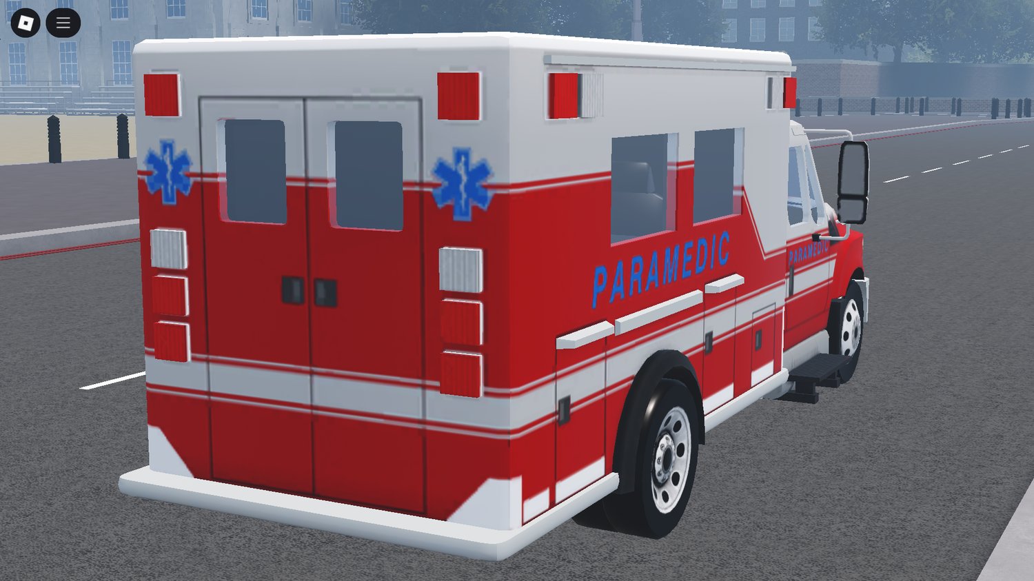 USA ambulance parked at a hospital entrance