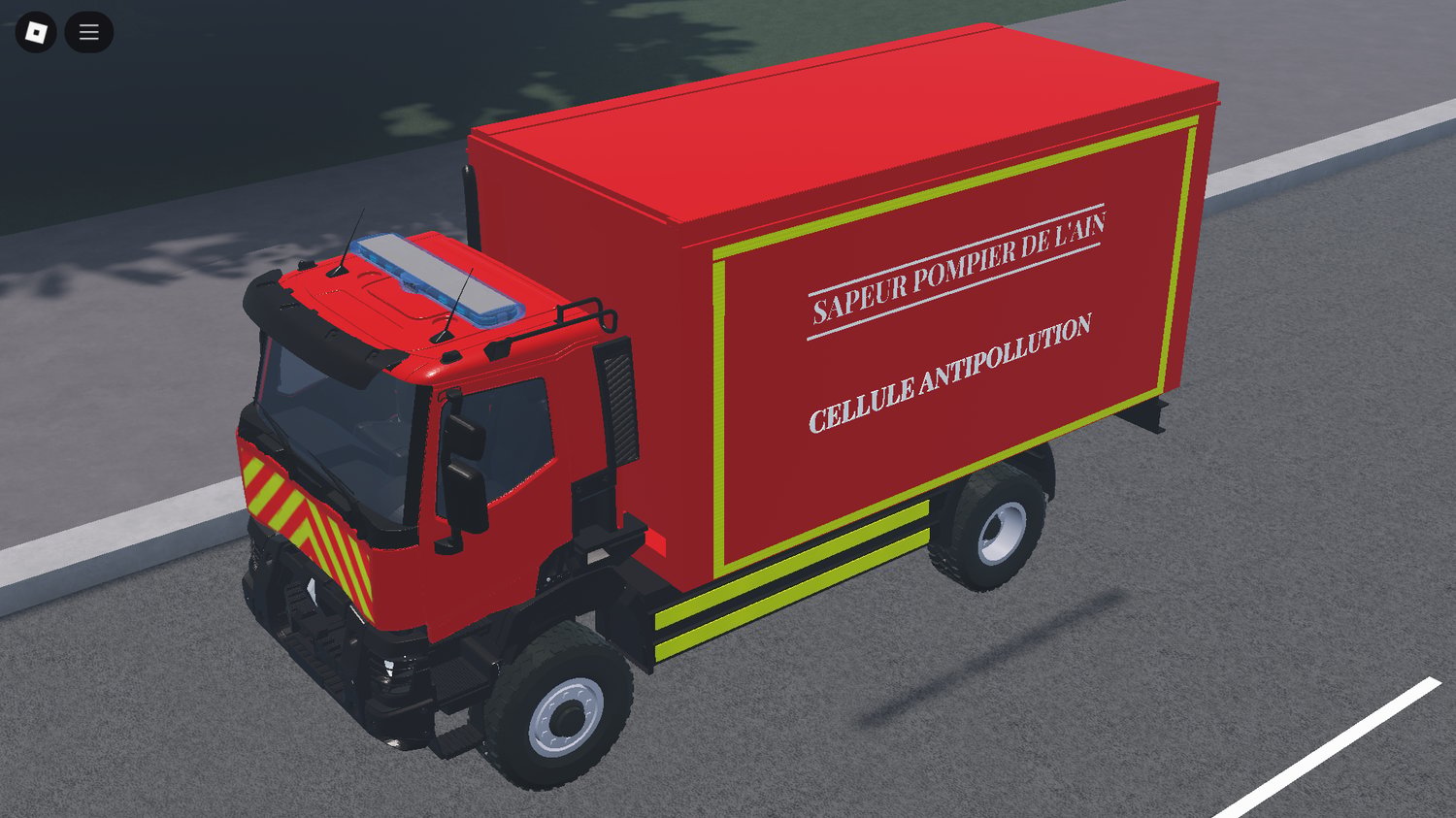 Fire truck driving in a Roblox city RP map