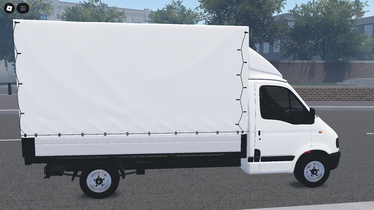 Side view of 1997 van driving in city map