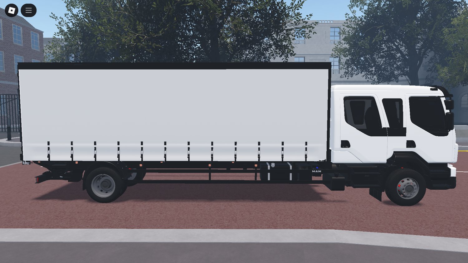 Side profile of Volvo chassis truck in Roblox