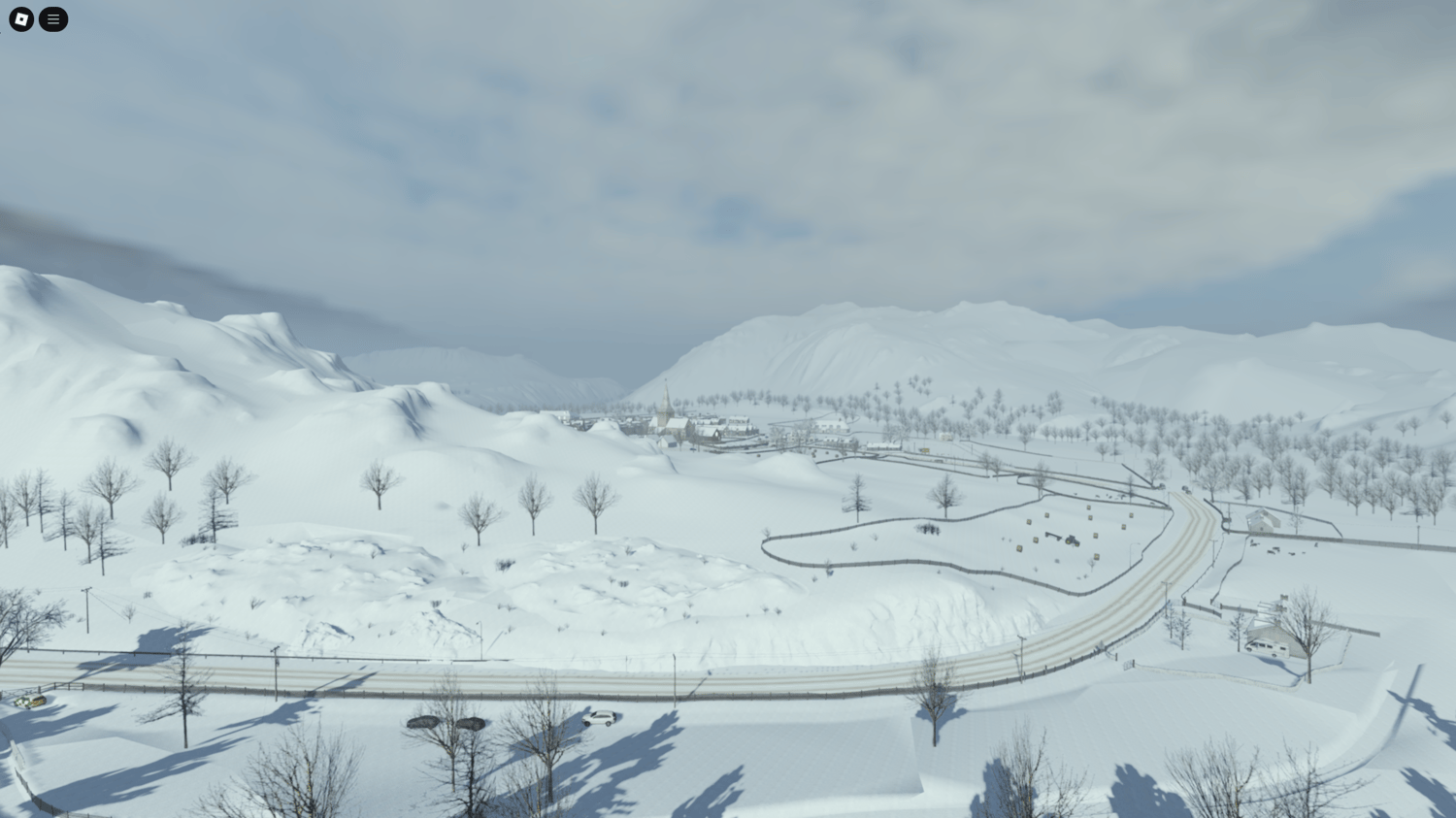 Roblox roleplay town with winter scenery