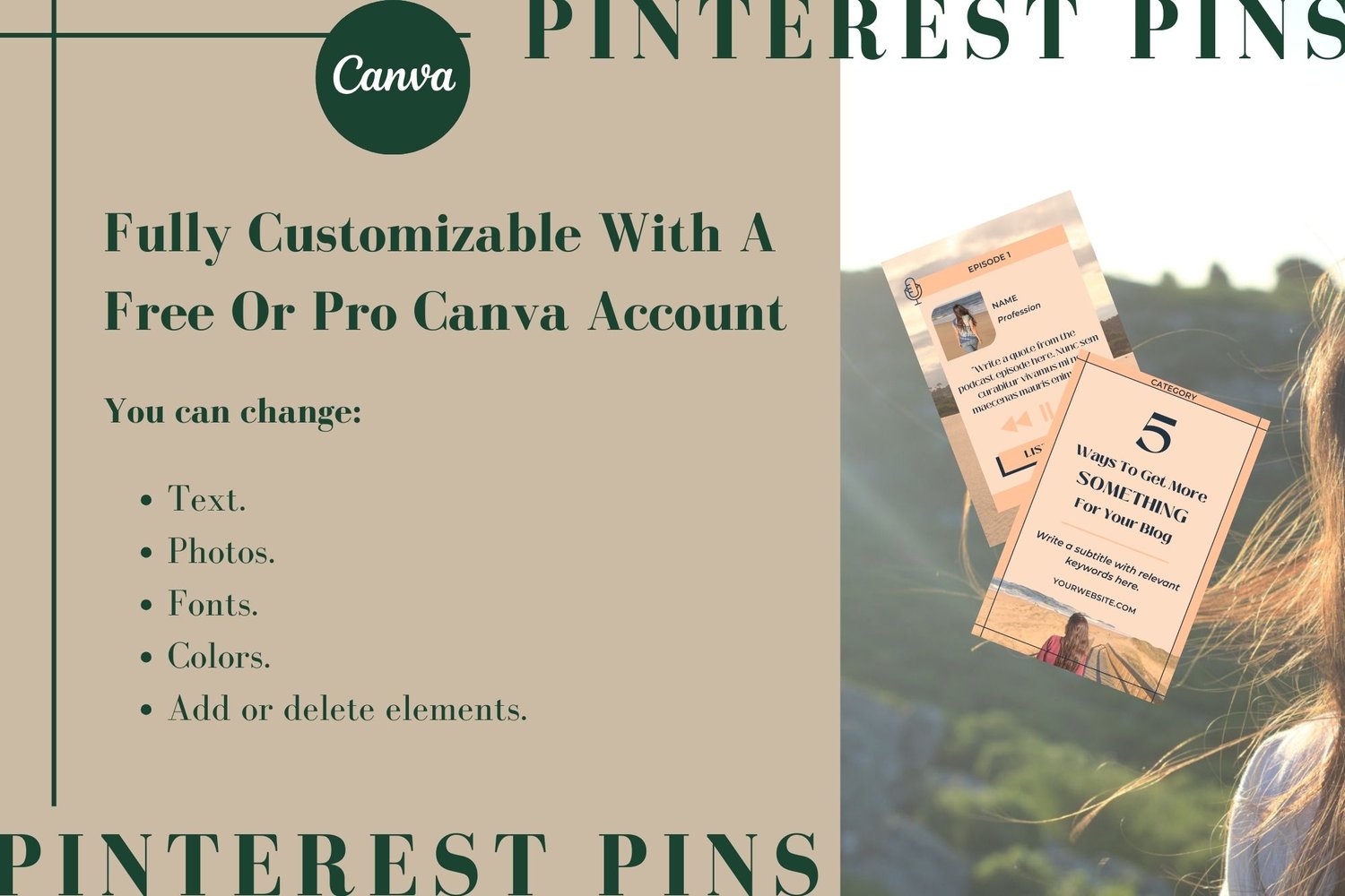 Fully customizable with a free or Pro Canva account. You can change text, photos, fonts, colors, and add or delete elements. Example of some of the templates included.