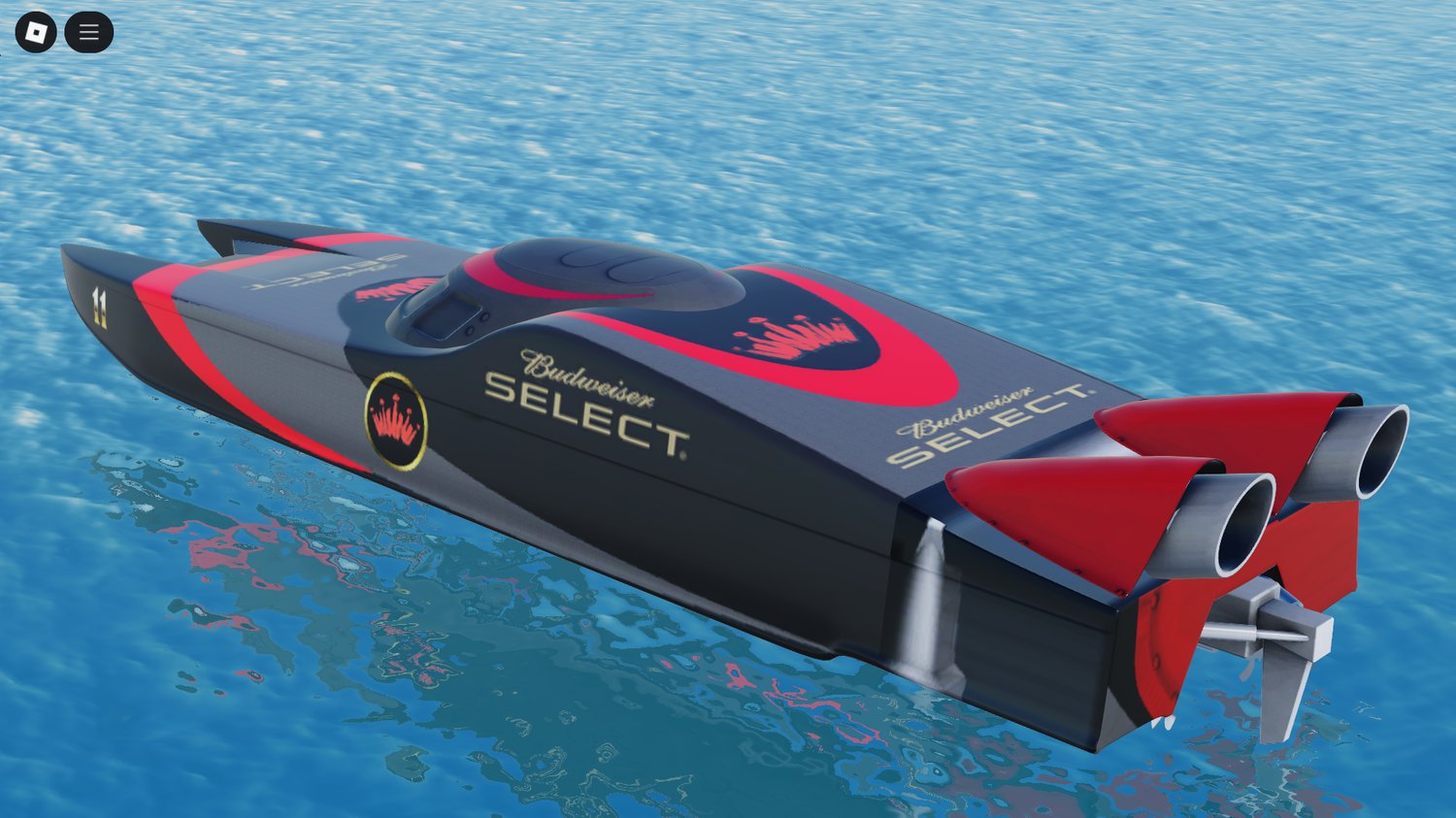 Front view of fast watercraft in Roblox