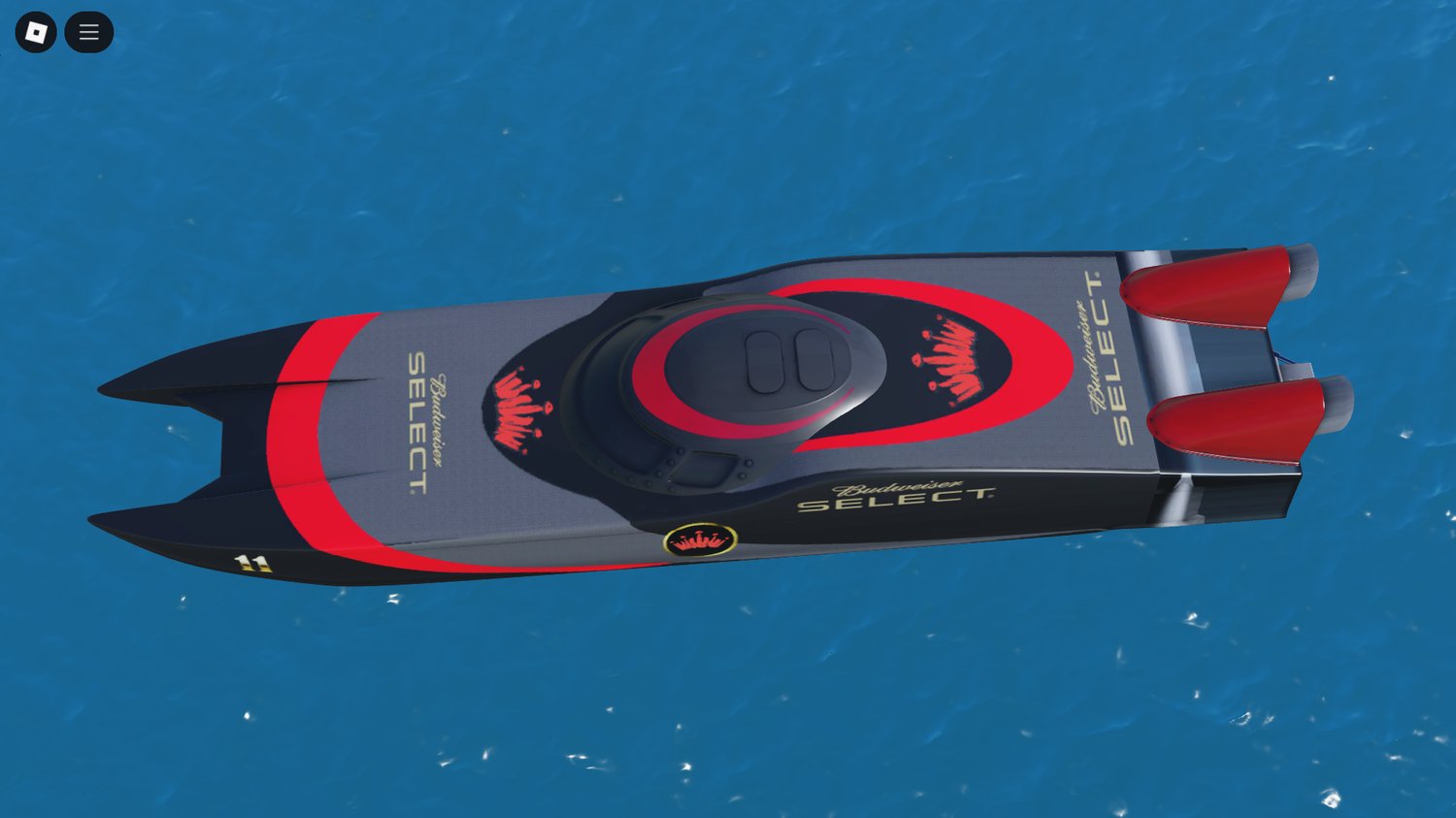 Player racing speed boat across water map