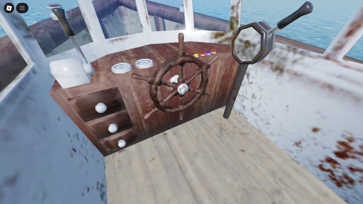 Front view of rusty boat in harbor