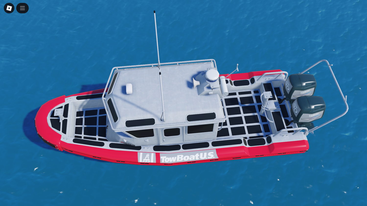 Player operating tow boat in Roblox port