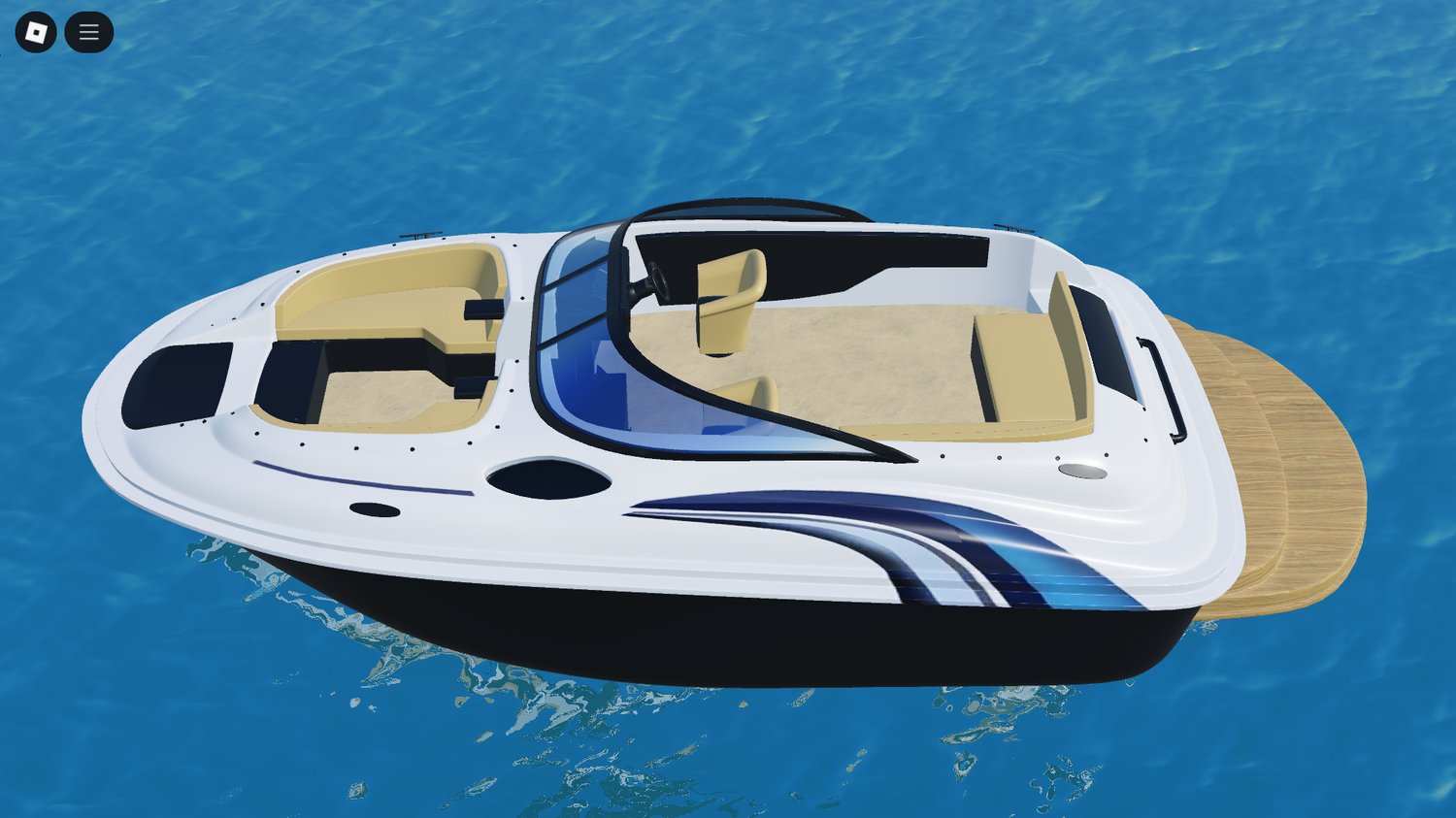 Front view of high-speed watercraft in Roblox