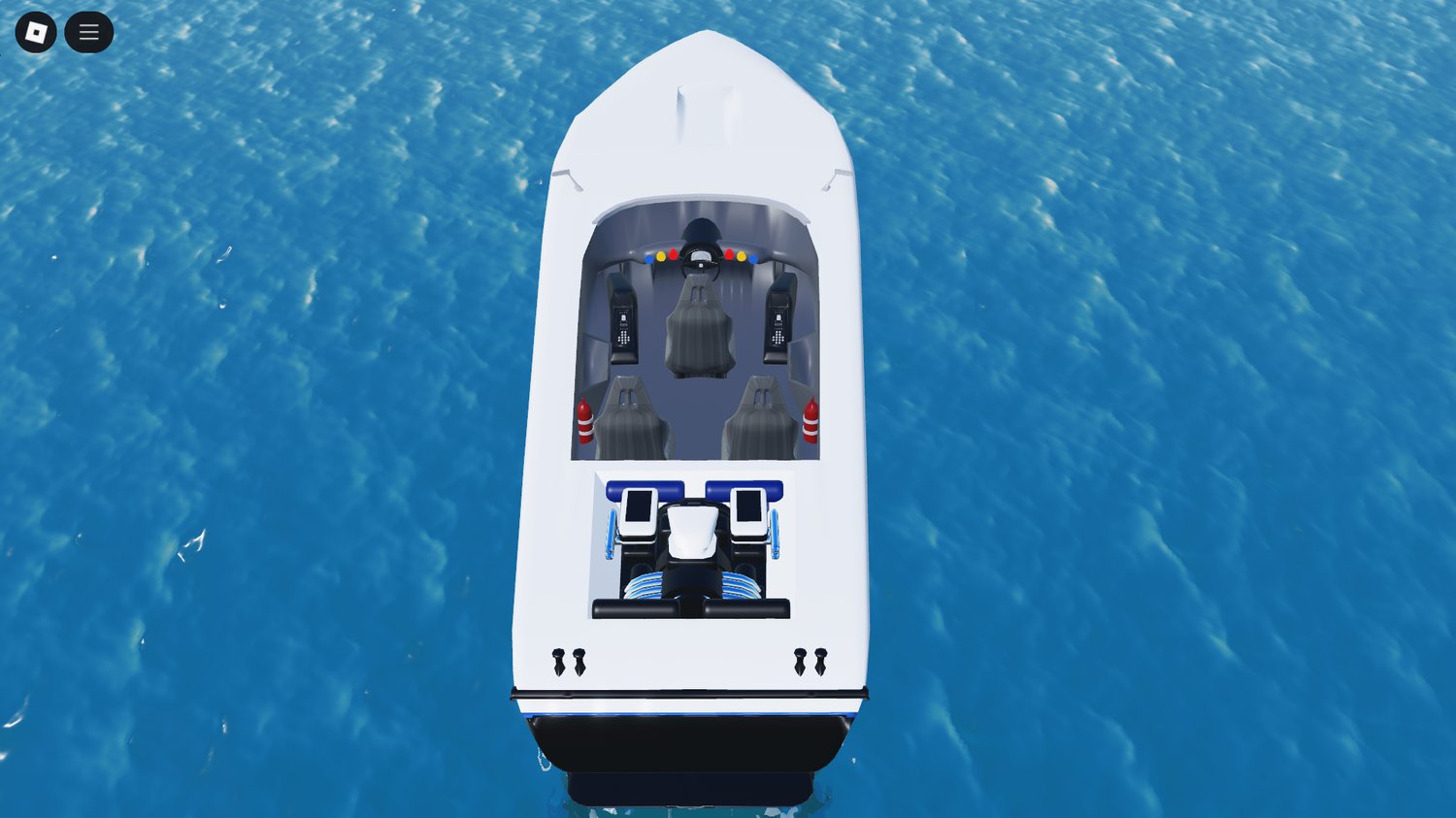 Player cruising N2 Boat in Roblox harbor