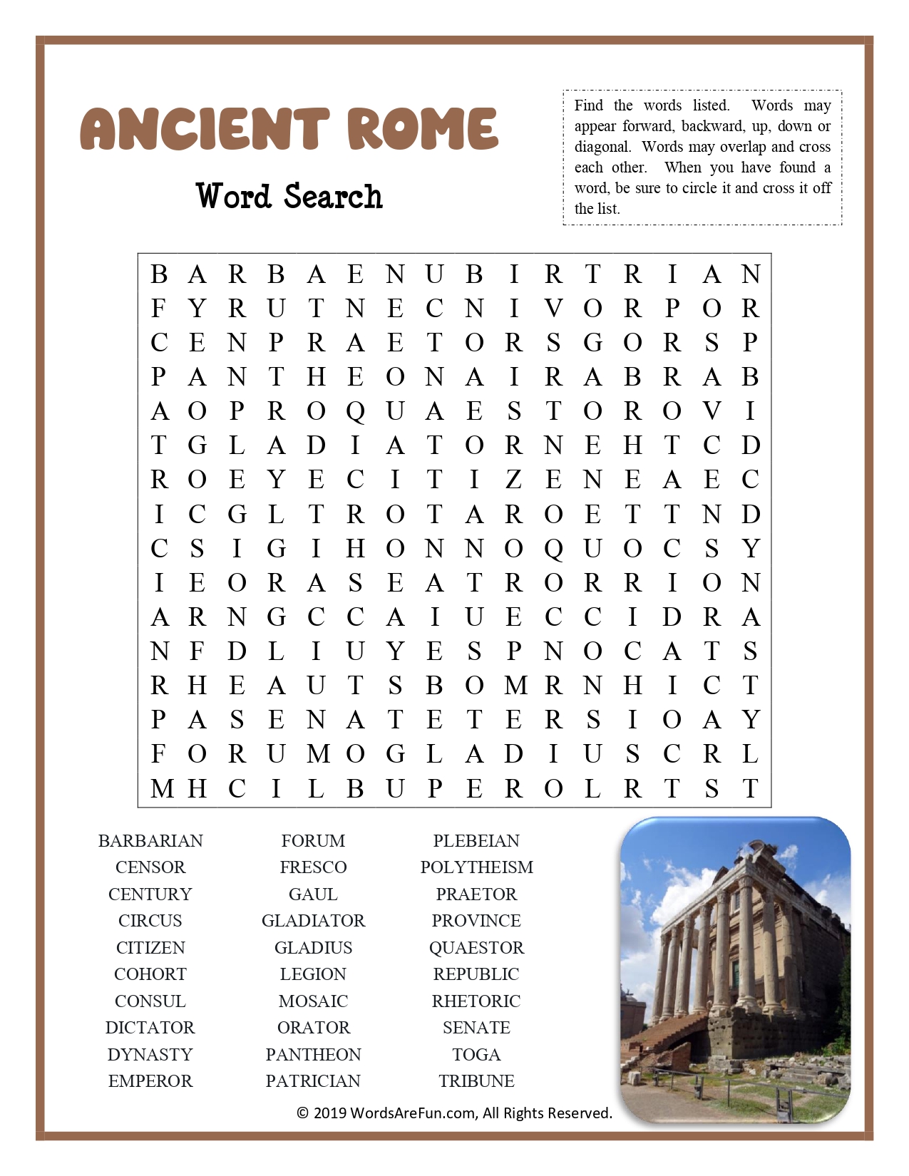 Ancient Rome Word Search Puzzle PDF | Roman History Activity for Middle ...
