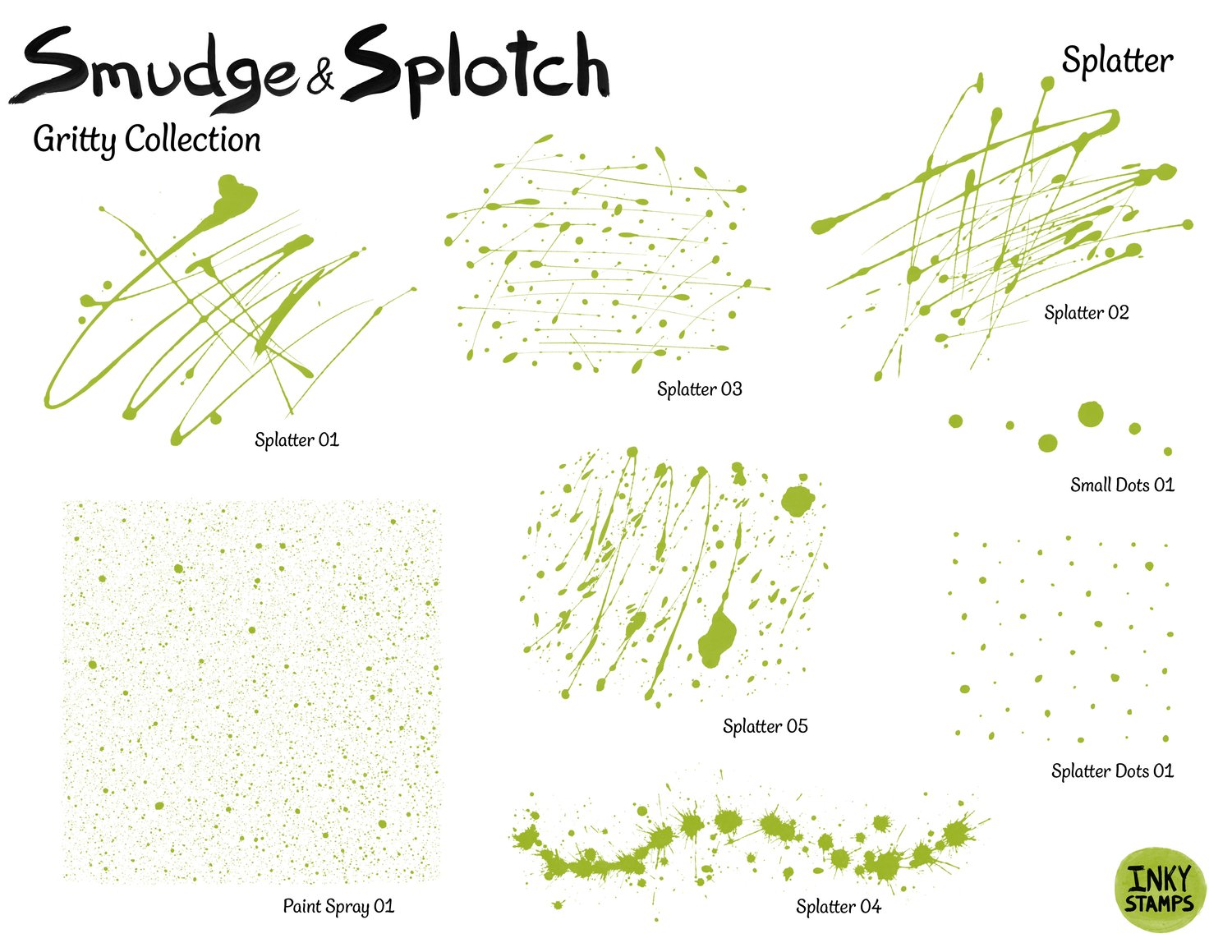 Smudge and Splotch - Gritty Collection. Splatter. Stamp shapes of paint splatter, paint spray. INKY STAMPS Smudge and Splotch - Gritty Collection. Splatter. Stamp shapes of paint splatter, paint spray. INKY STAMPS Smudge and Splotch - Gritty Collection. S