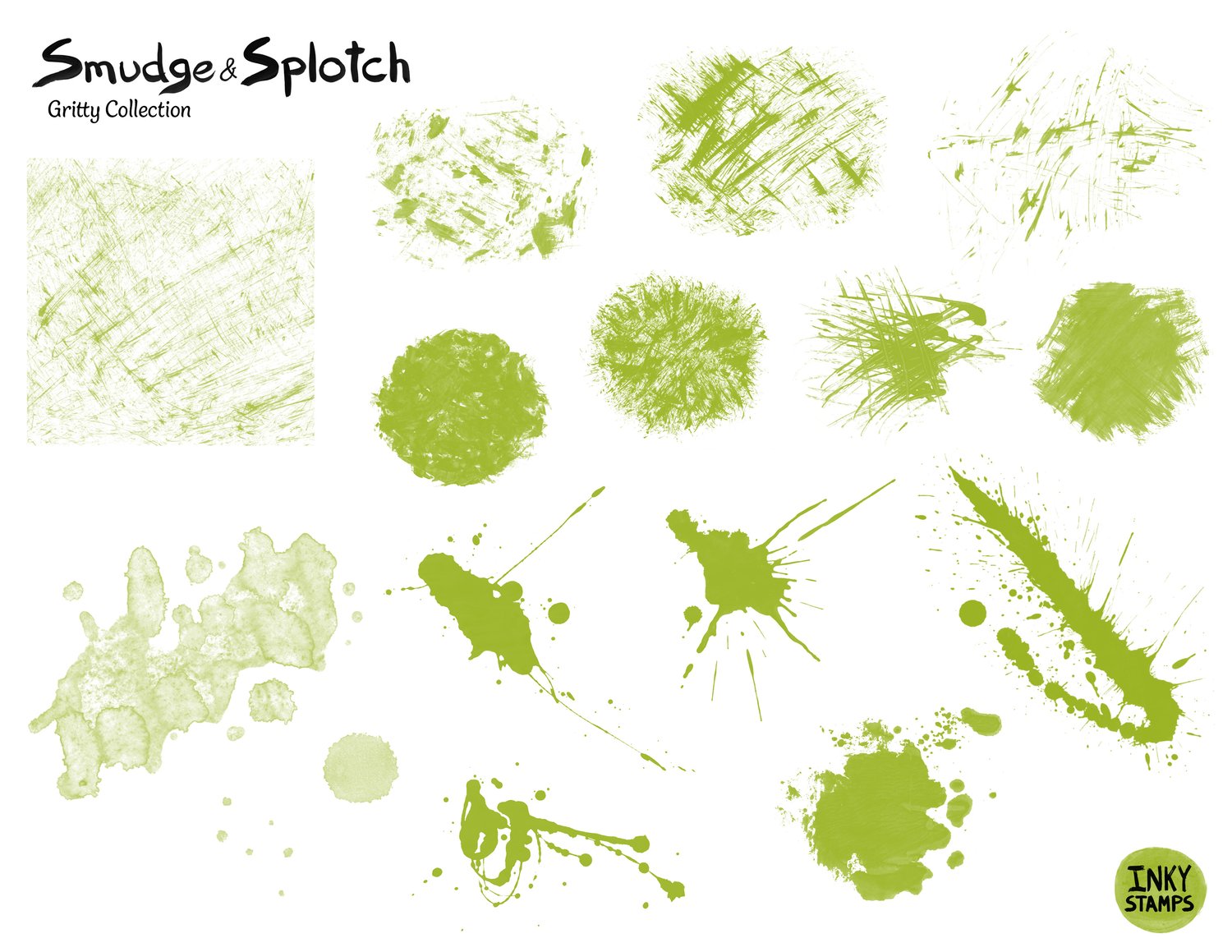 Smudge and Splotch - Gritty Collection. Stamp shapes of paint textures and paint grunge.  Stamp shapes of paint splats. INKY STAMPS