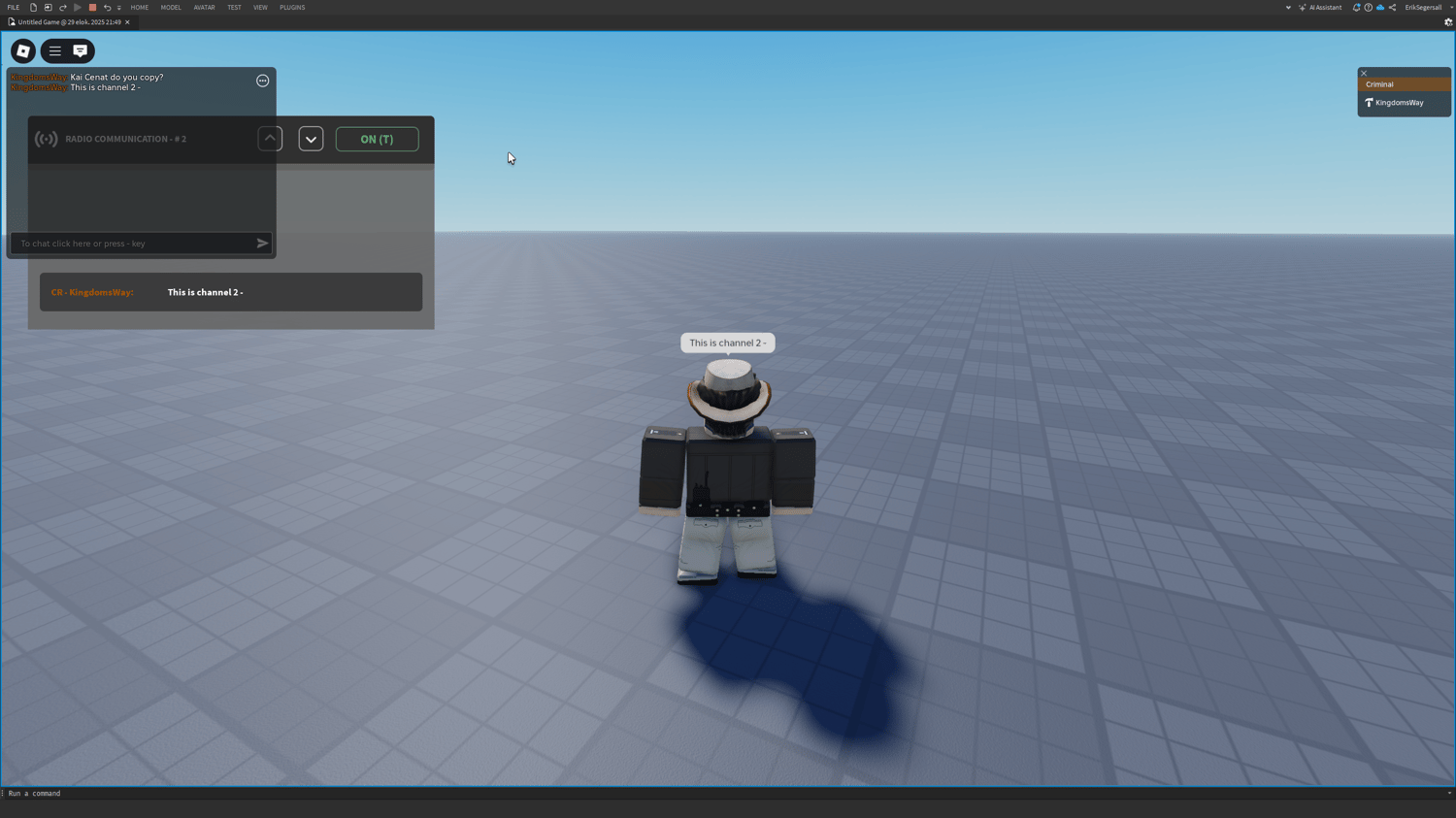 Roblox team-based radio channels system