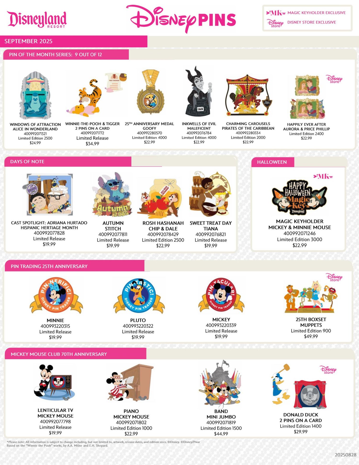 Disneyland, Disney pins, September 2025, new pins