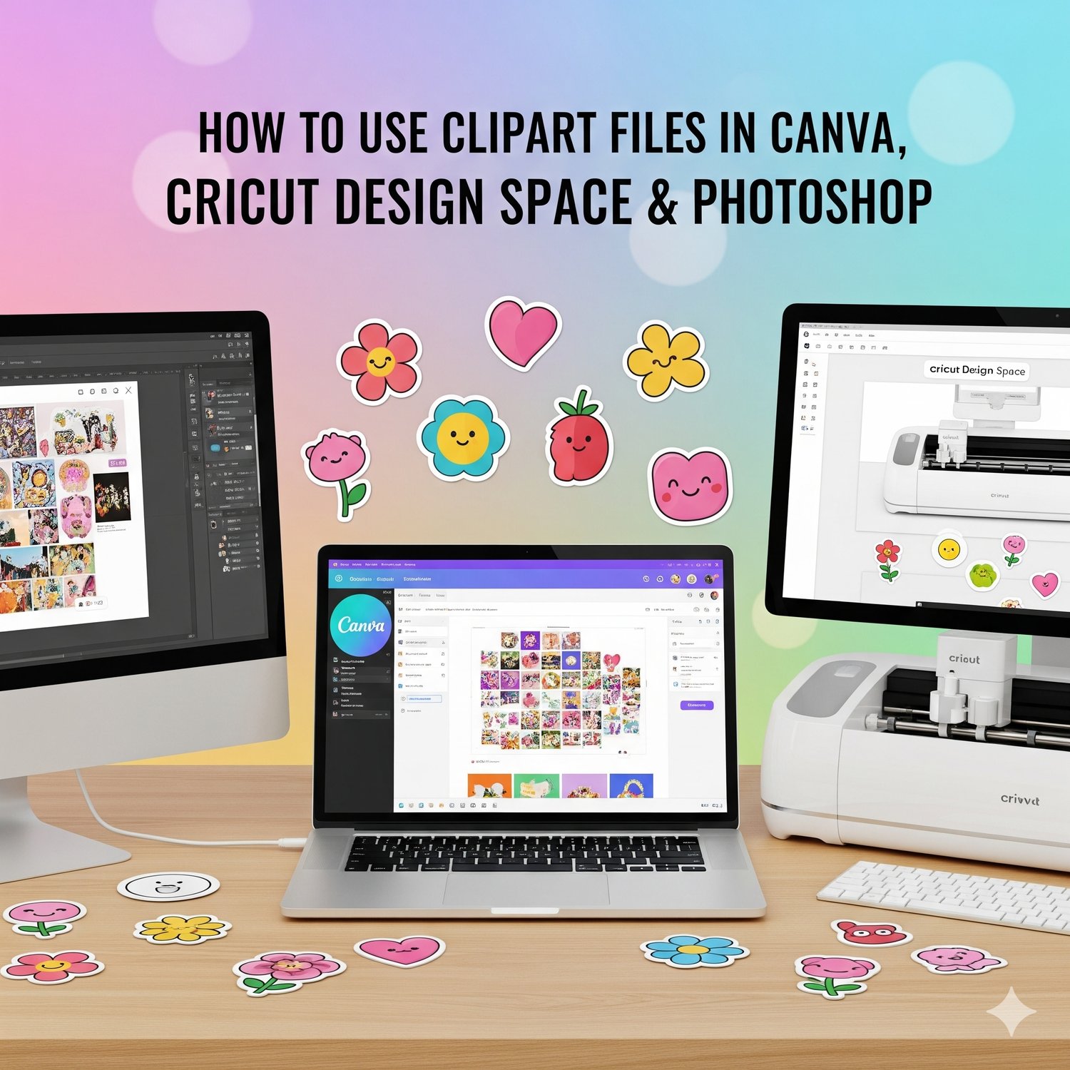 Learn how to use clipart files in Canva, Cricut Design Space, and Photoshop. A step-by-step guide for crafters, designers, and beginners who want to create amazing projects with clipart.