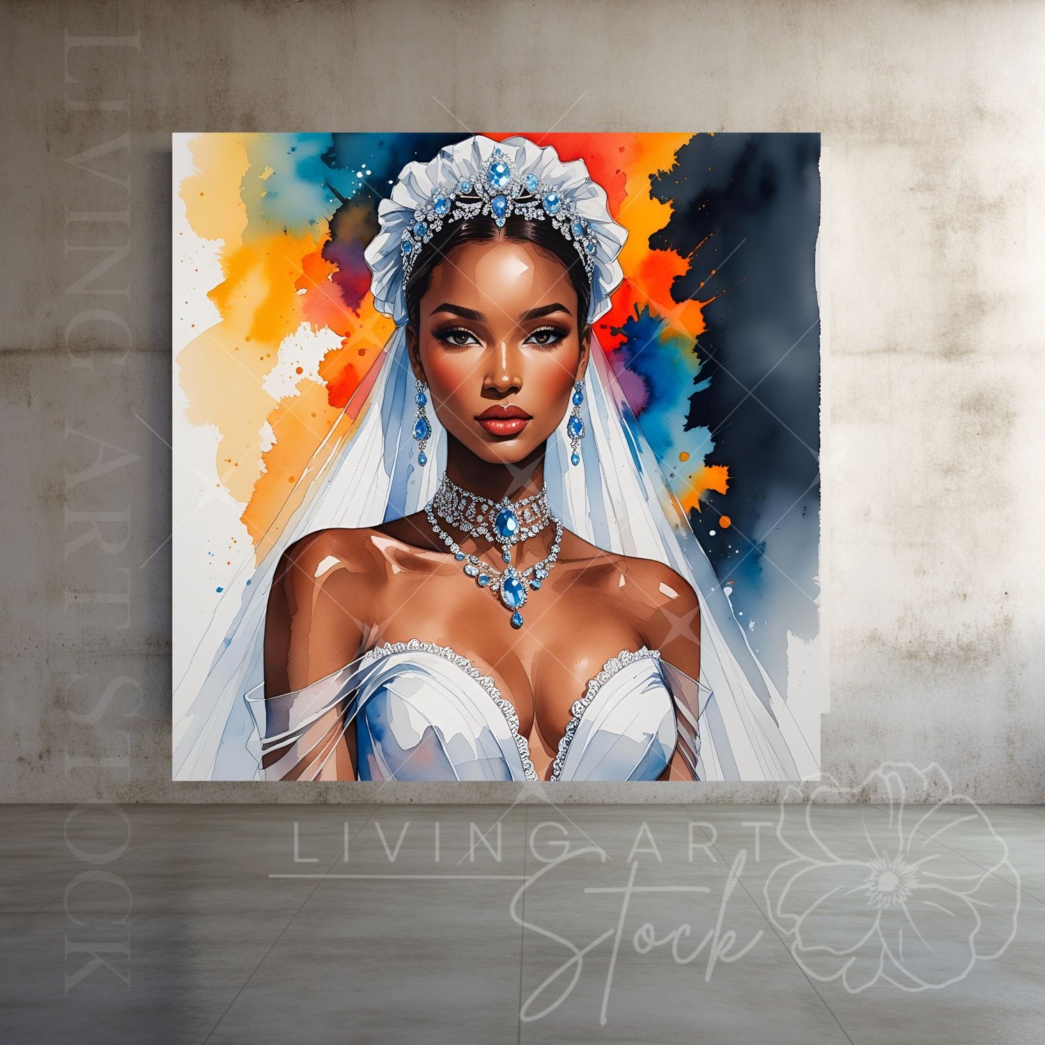 Black woman Bride watercolor Digital Posters