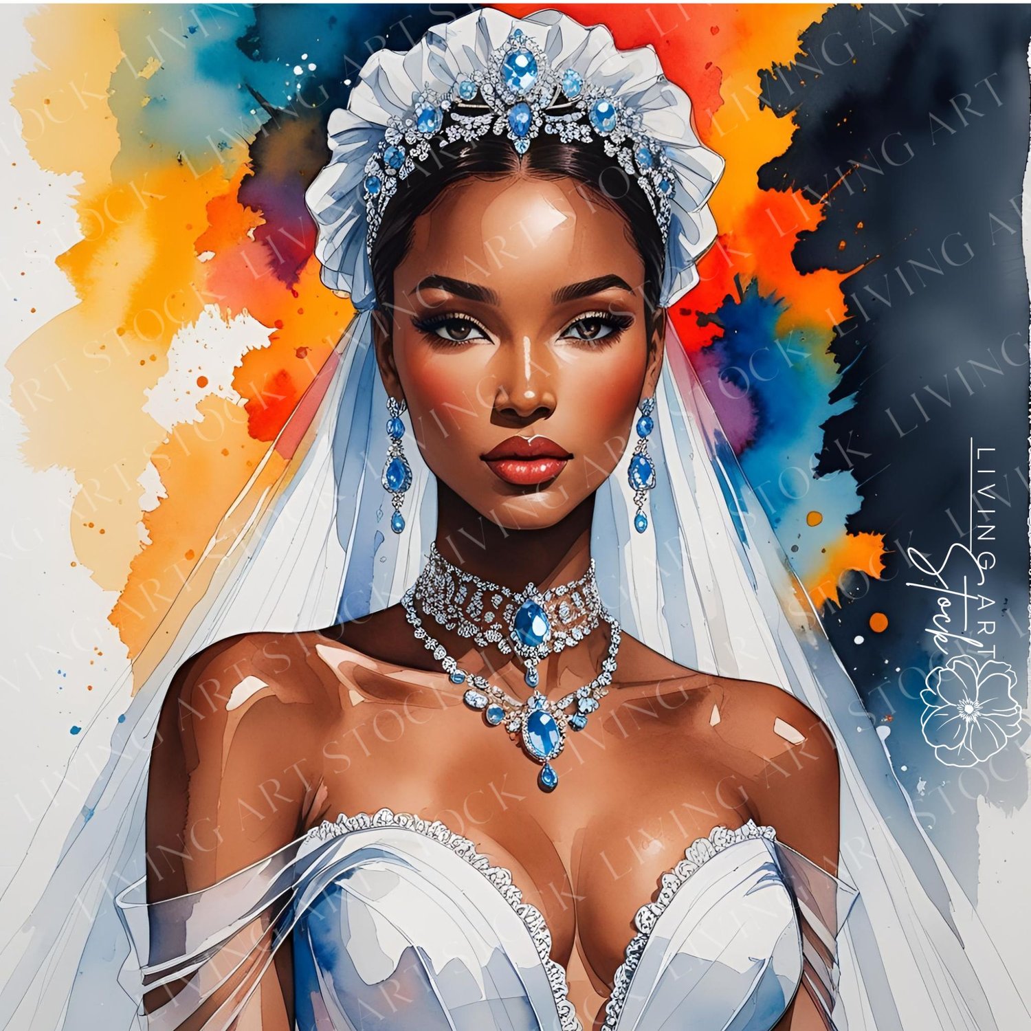 Black woman Bride watercolor art Design