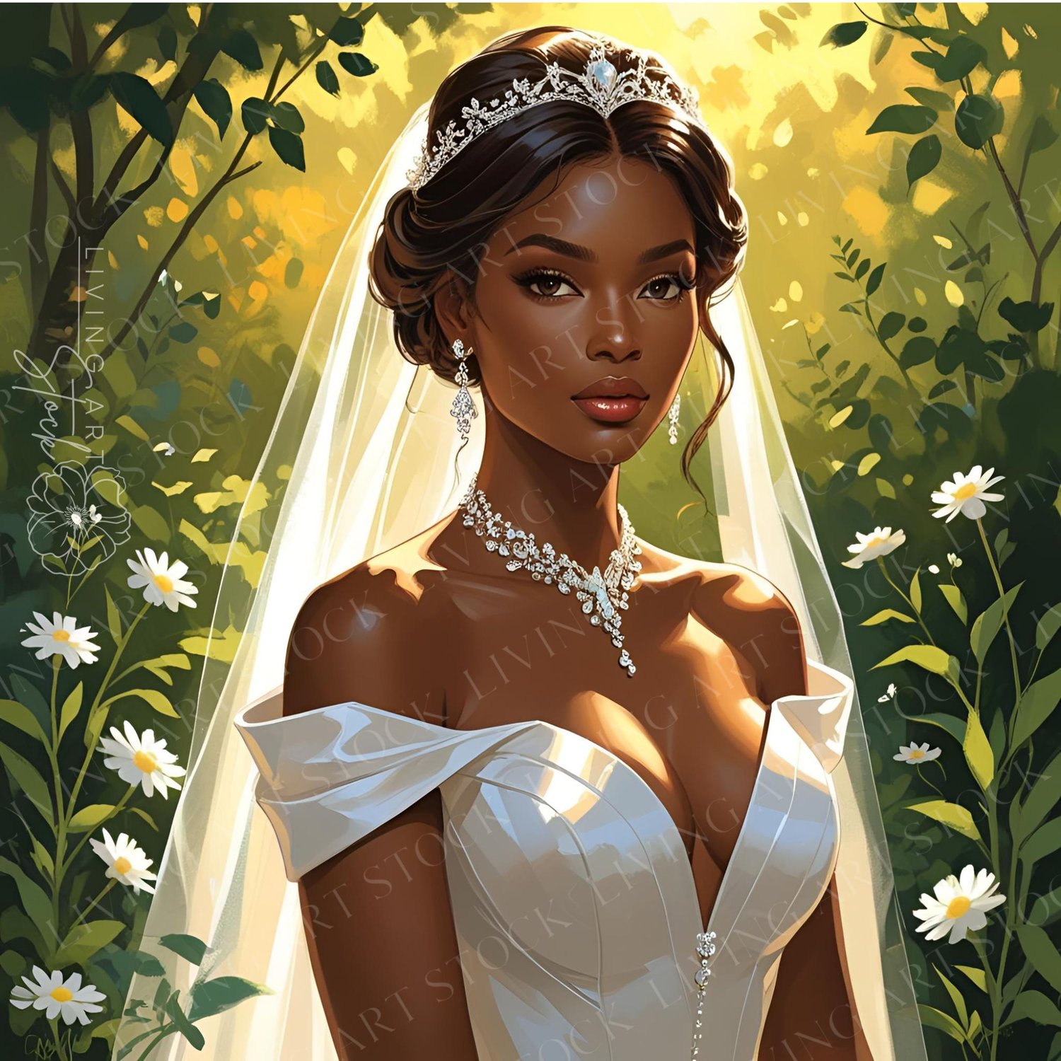 Illustration of Black Bride in a Forest