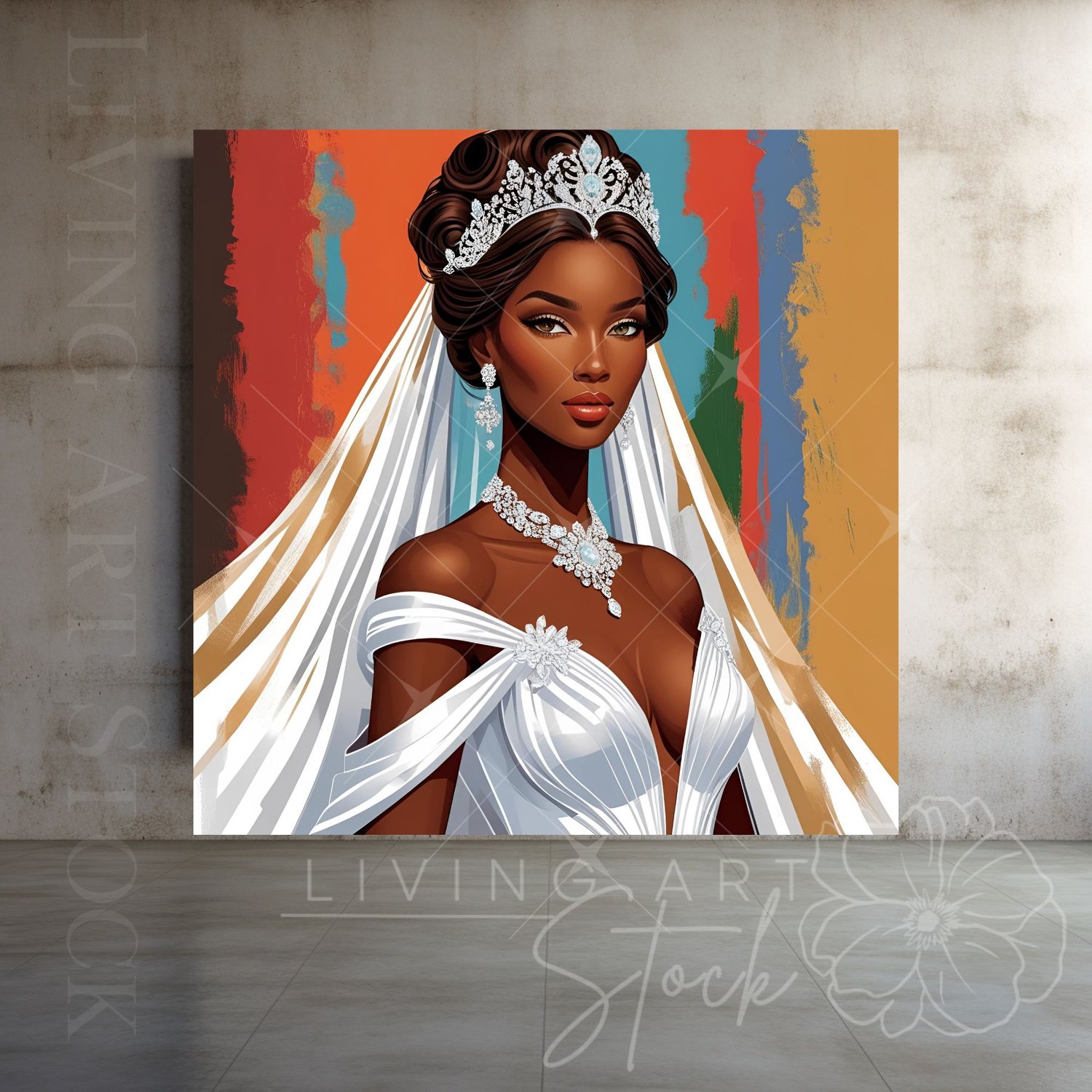 Illustration of Elegant Black bride with Earthtone Abstract Art Background