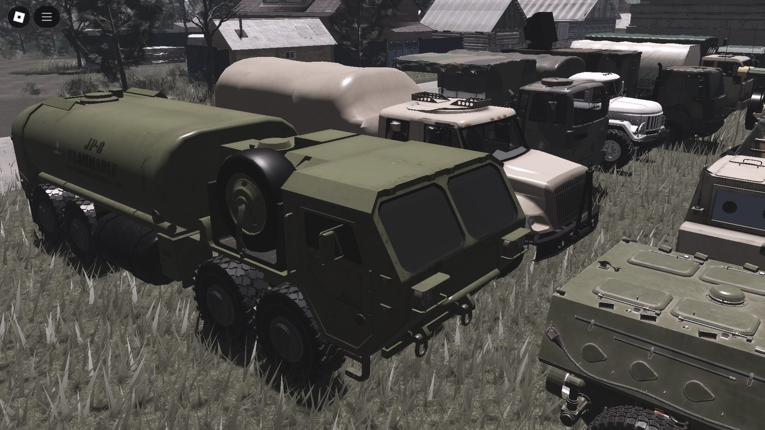 Army cargo truck driving on Roblox map