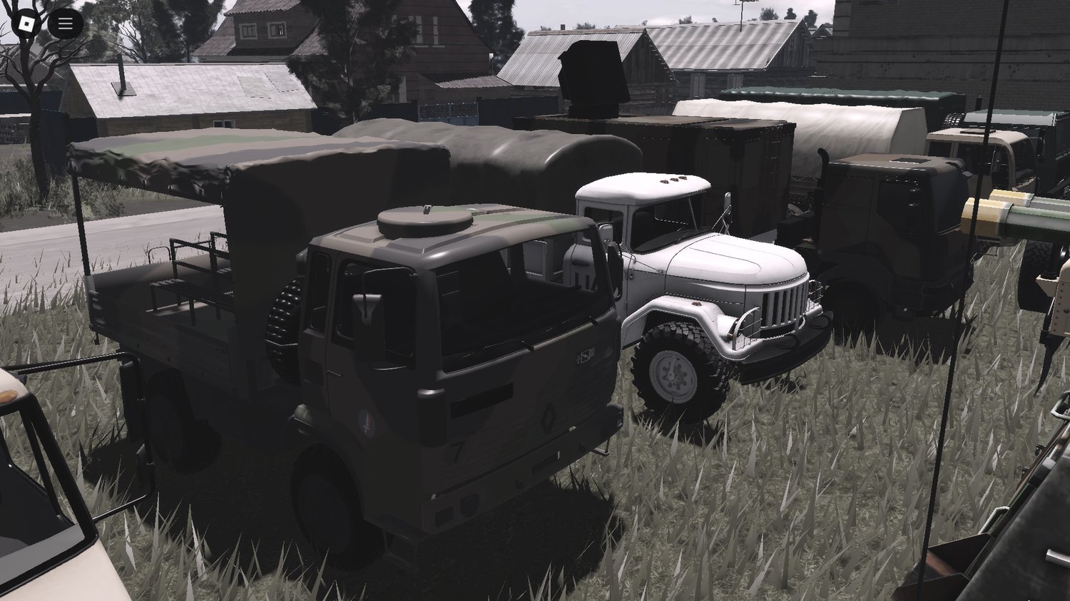 Convoy of tanks and trucks in Roblox war simulator