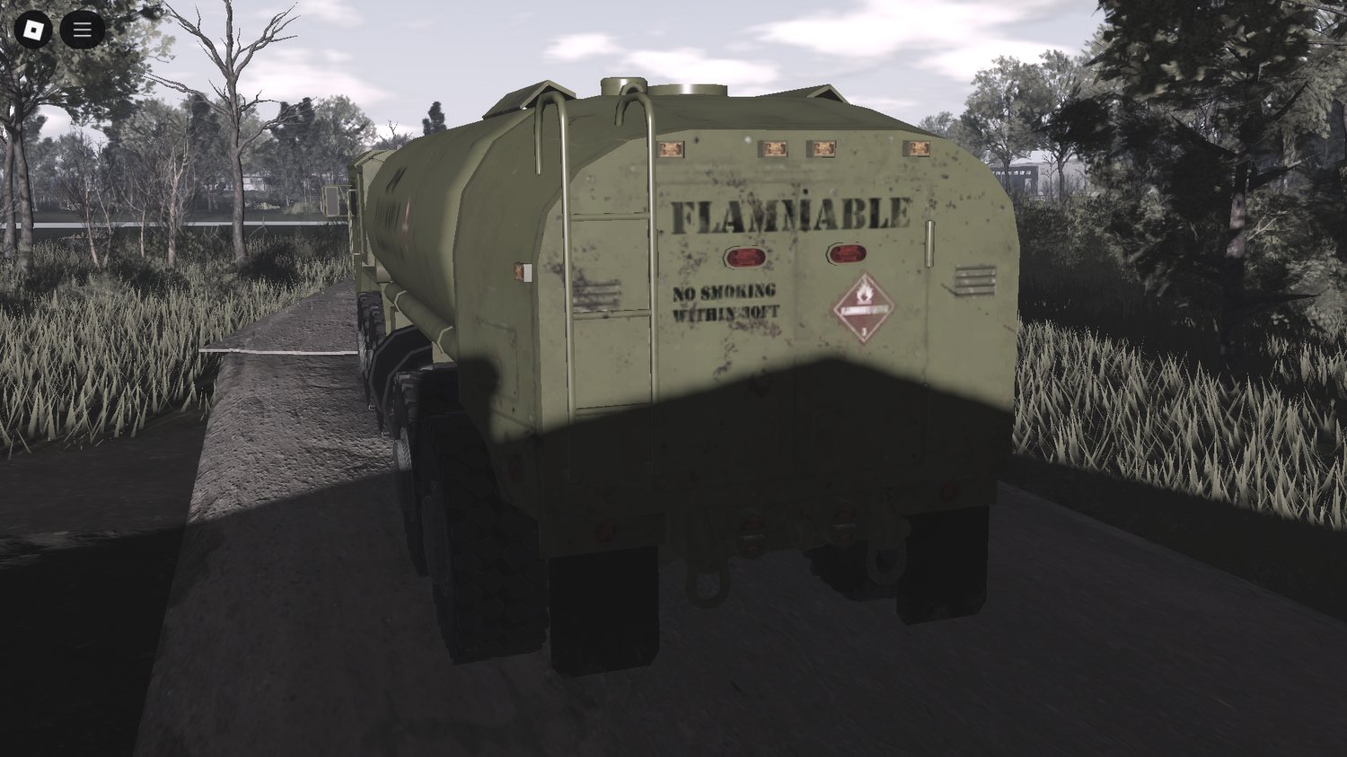 Fuel tanker parked at Roblox army base