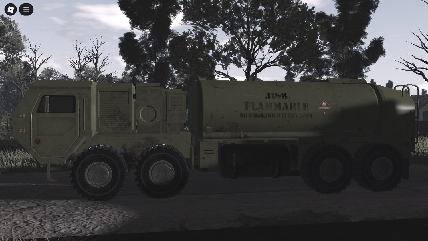 Side view of working military tanker