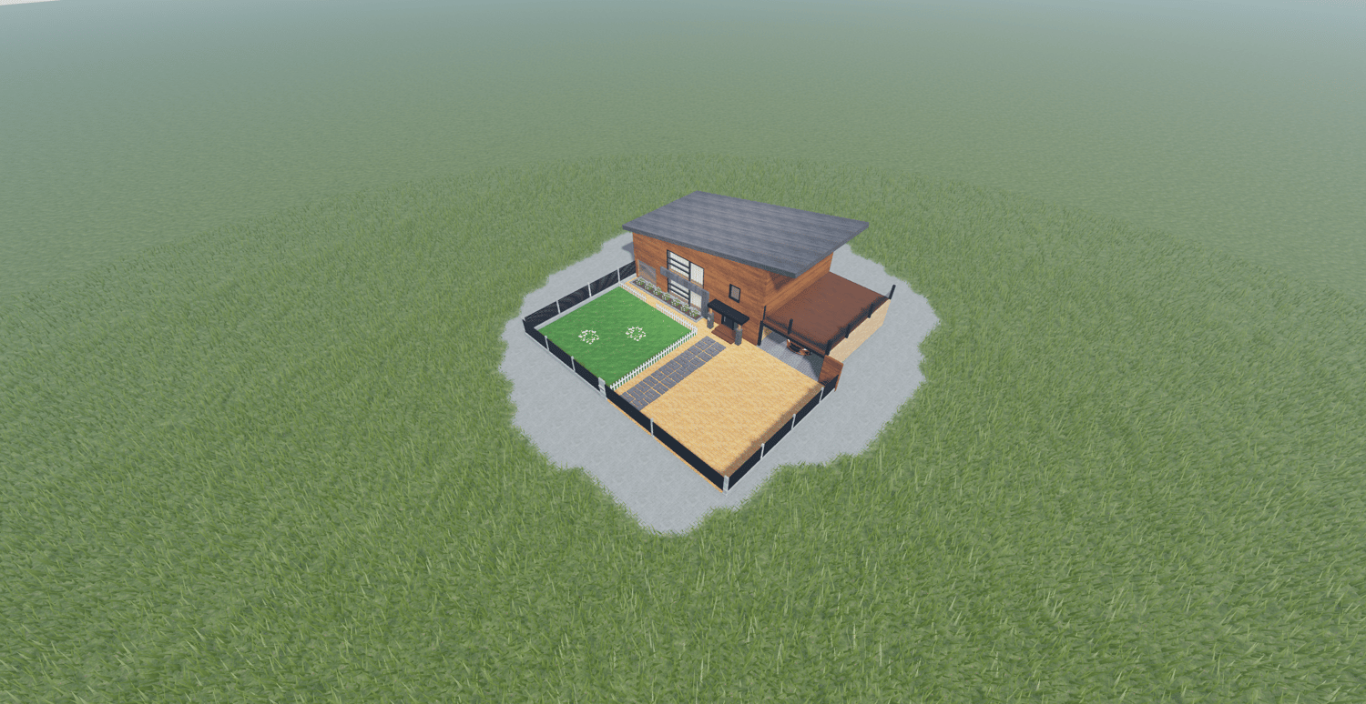 Roblox modern home with white fence yard
